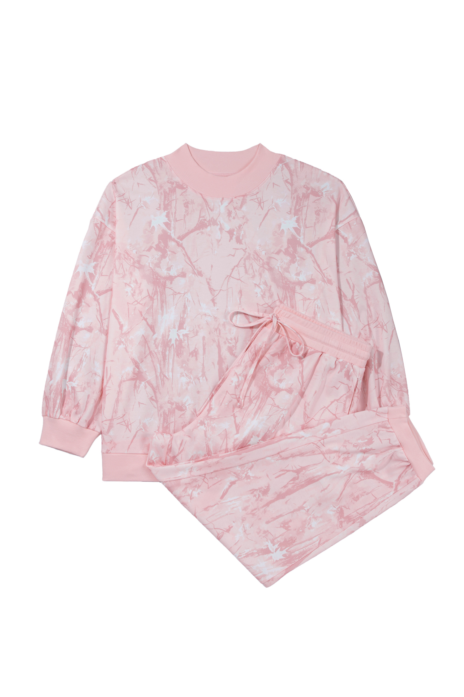 Women's Mock Neck Jogger Set, Soft Pink Camo Loungewear - Detail View 3