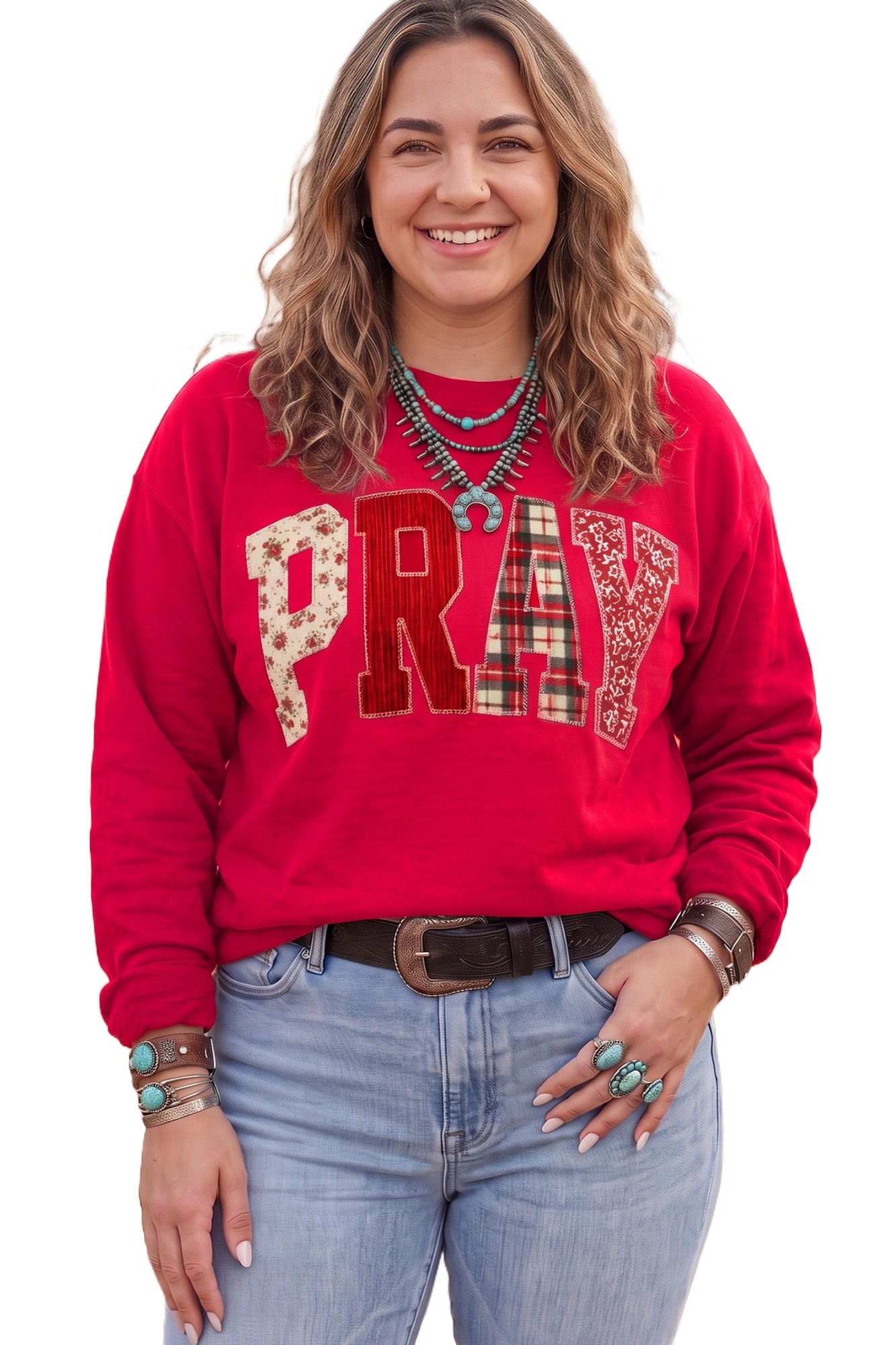 Women's Pray Letter Sweatshirt, Casual Plus Size Top - Main View