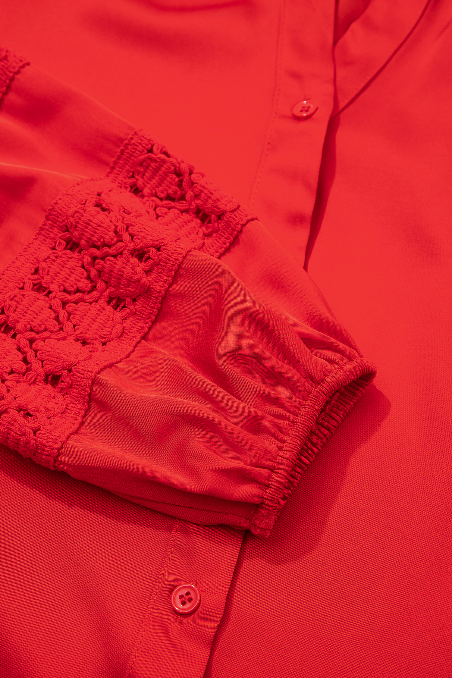 Women's Satin Button Up Blouse, Office Lace Patchwork Top - Detail View 8