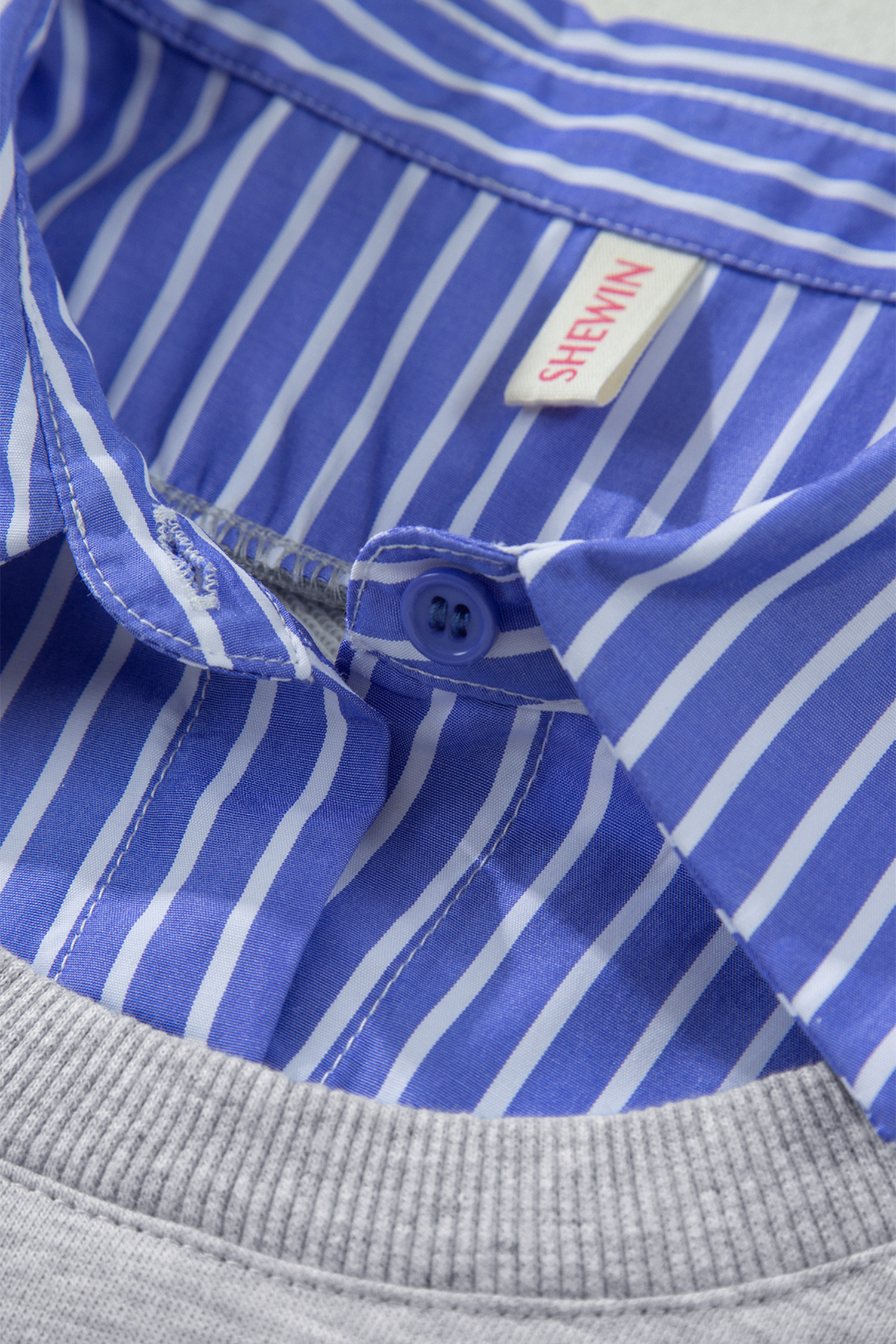 Women Striped Collar Pullover, Preppy Patchwork Sweatshirt - Detail View 14