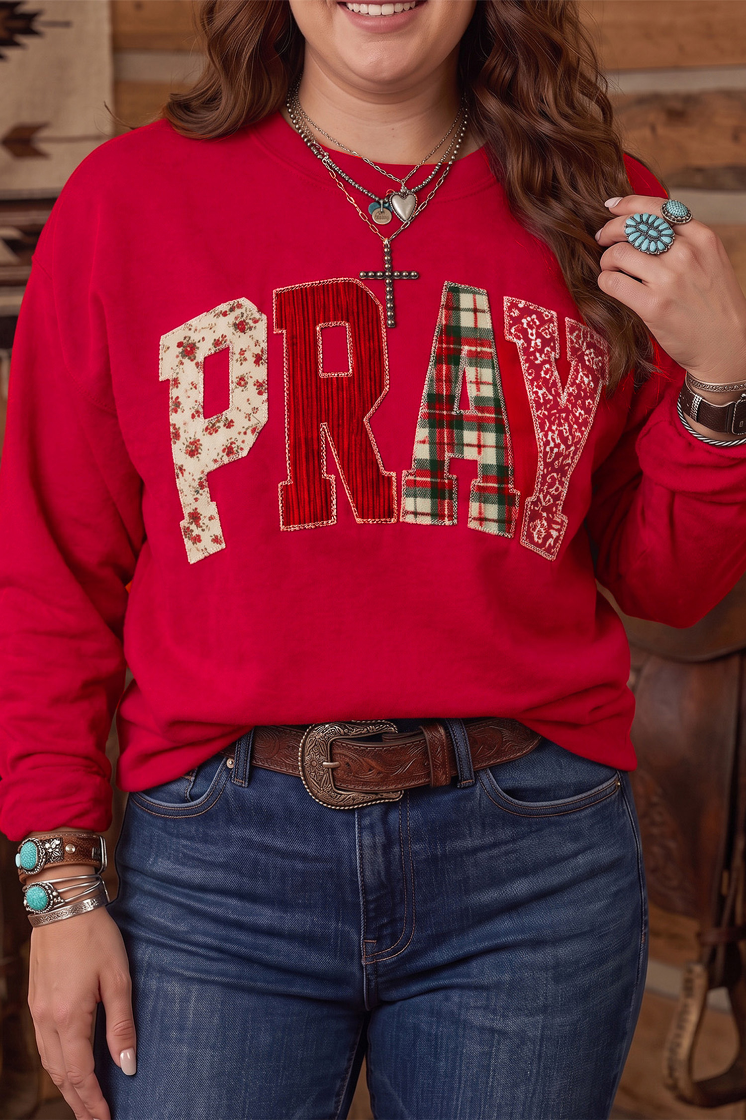 Long Sleeve Faith Sweatshirt, Soft Round Neck Plus Size - Detail View 3