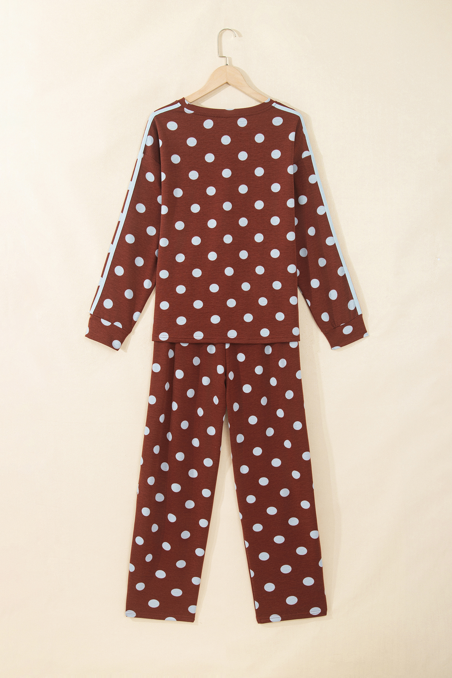 Soft Long Sleeve Pant Set, Brown Polka Dot Loungewear - Detail View 3