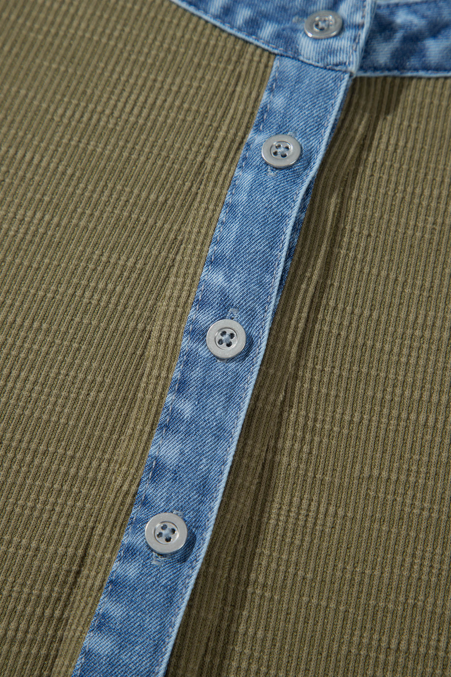Womens Patchwork Knit Shirt, Denim Accent Blouse - Detail View 11