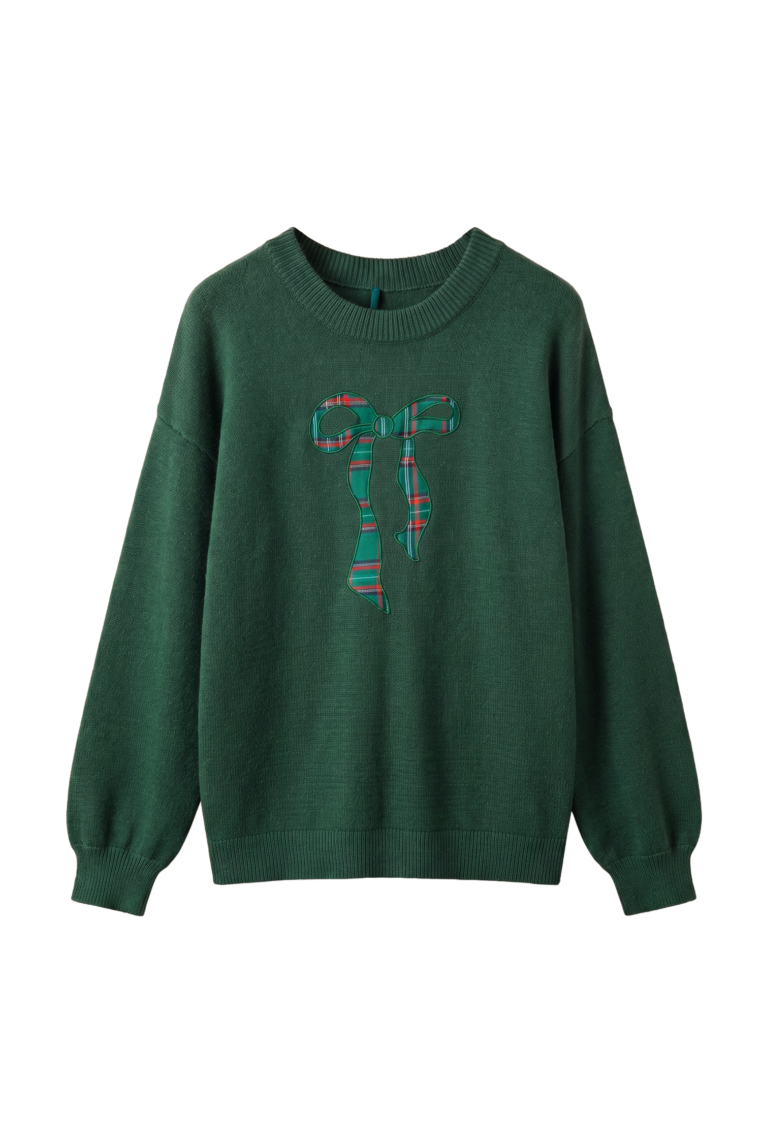 Women's Christmas Bow Sweater, Plaid Print Holiday Knit - Detail View 7