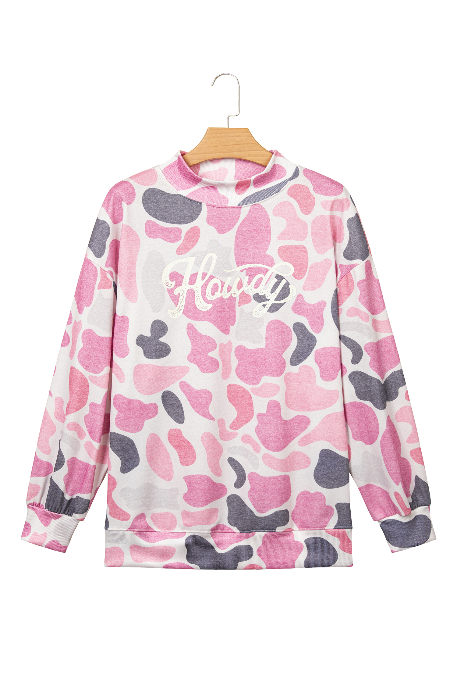 Pink Camouflage Howdy Sweatshirt, Womens Mock Neck - Detail View 5