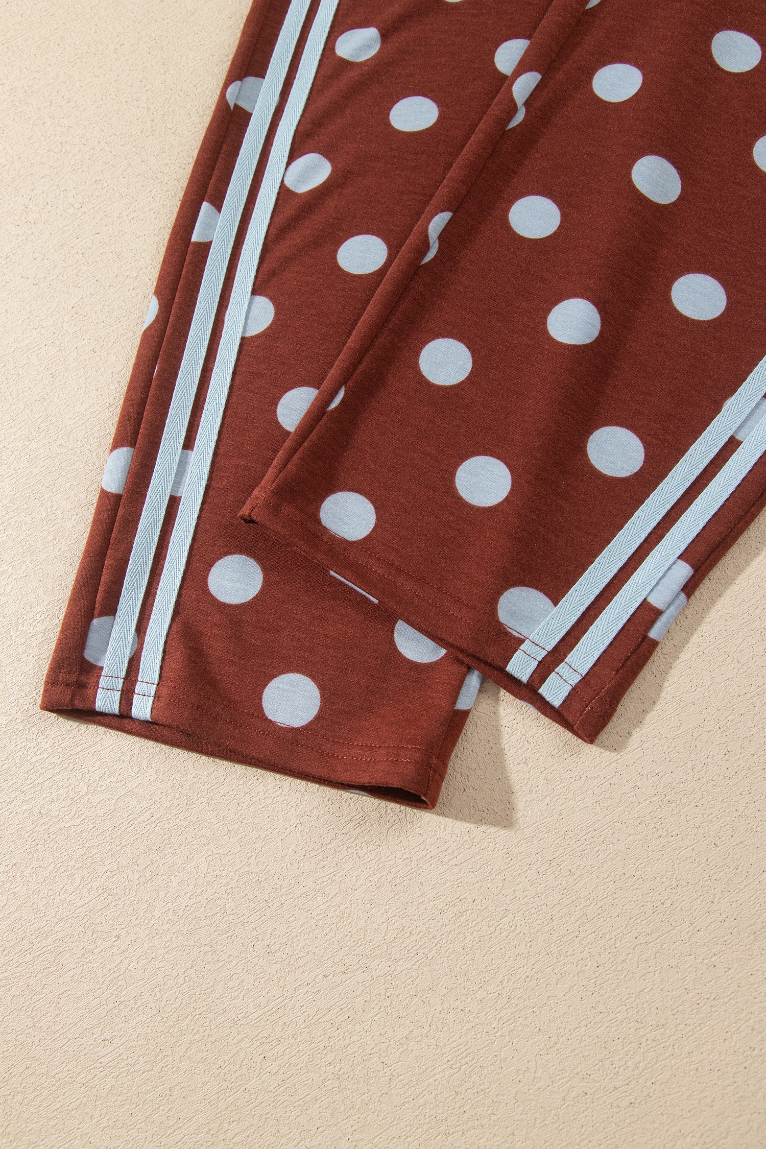 Soft Long Sleeve Pant Set, Brown Polka Dot Loungewear - Detail View 12