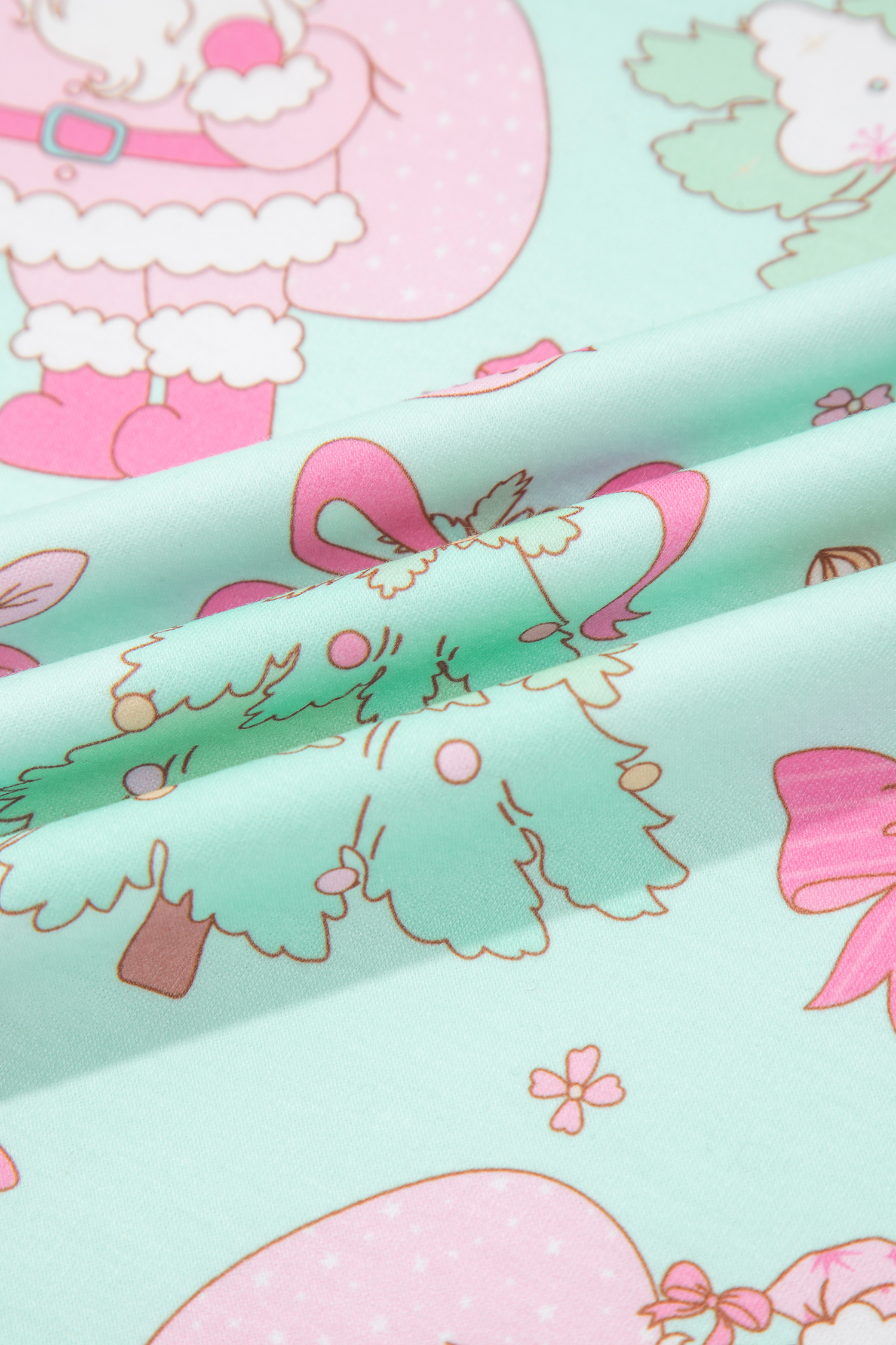 Women's Casual Lounge Set, Mint Christmas Print Pajamas - Detail View 10