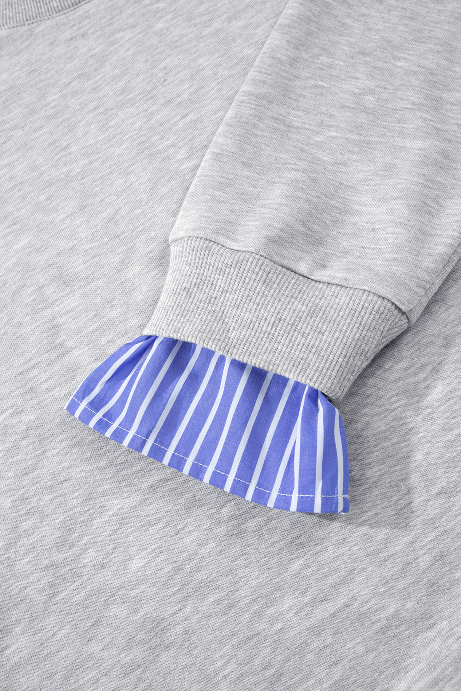 Women Grey Long Sleeve Sweatshirt, Cozy Cotton Blend Top - Detail View 12