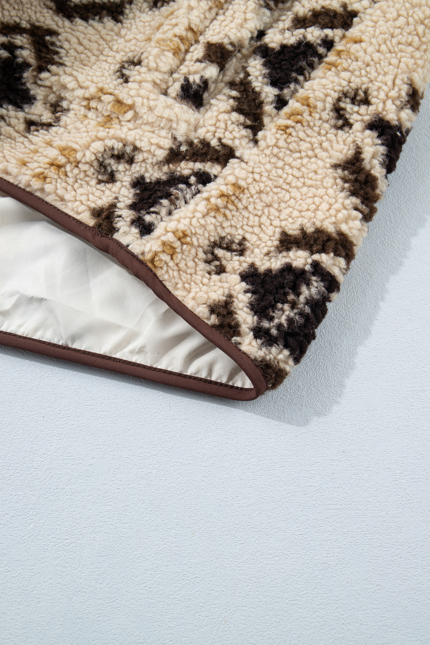 Warm Sherpa Quarter Zip, Women's Khaki Geometric Pullover - Detail View 9