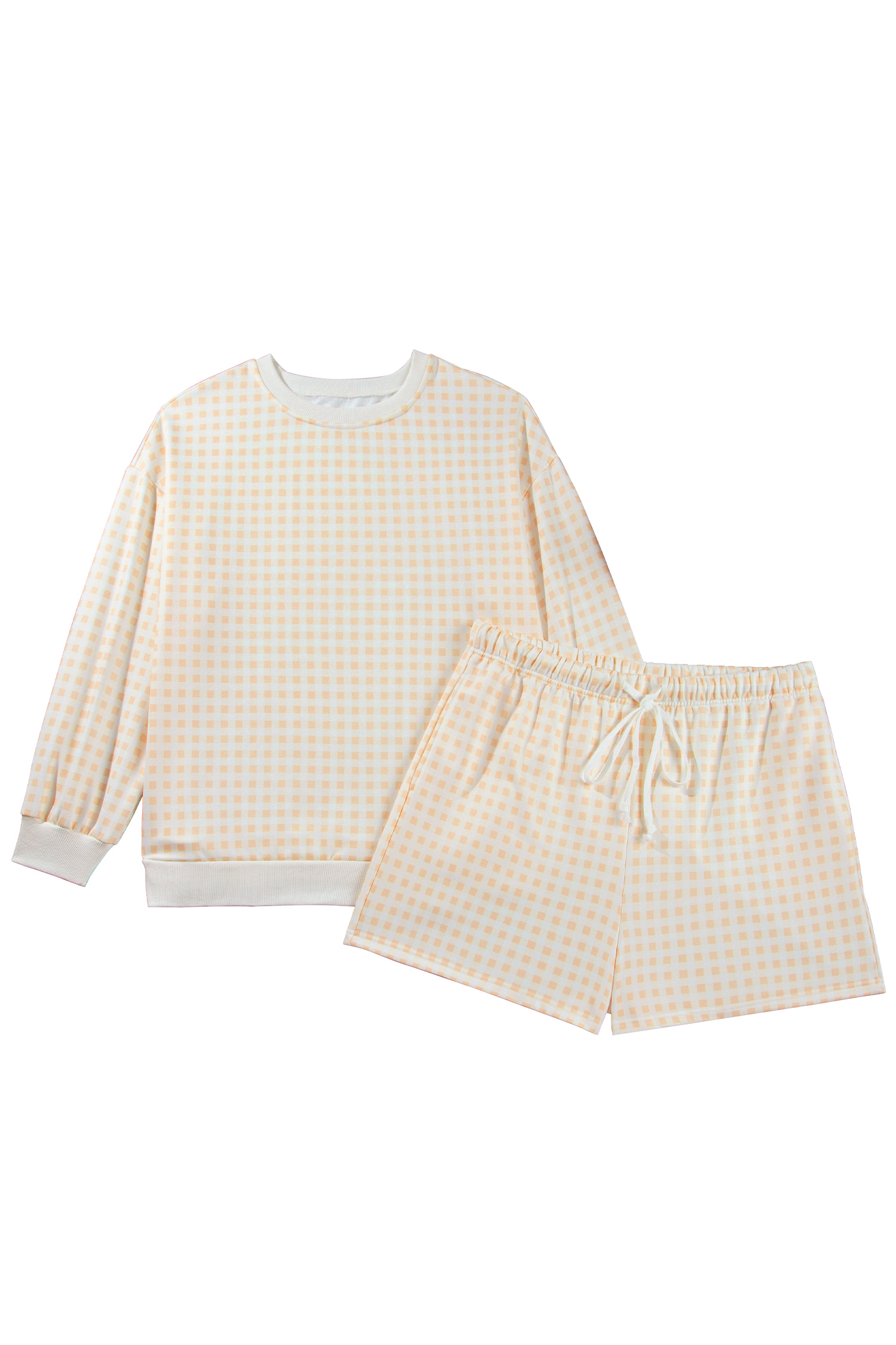 Women's Gingham Lounge Set, Casual Plaid Pullover Shorts - Detail View 5