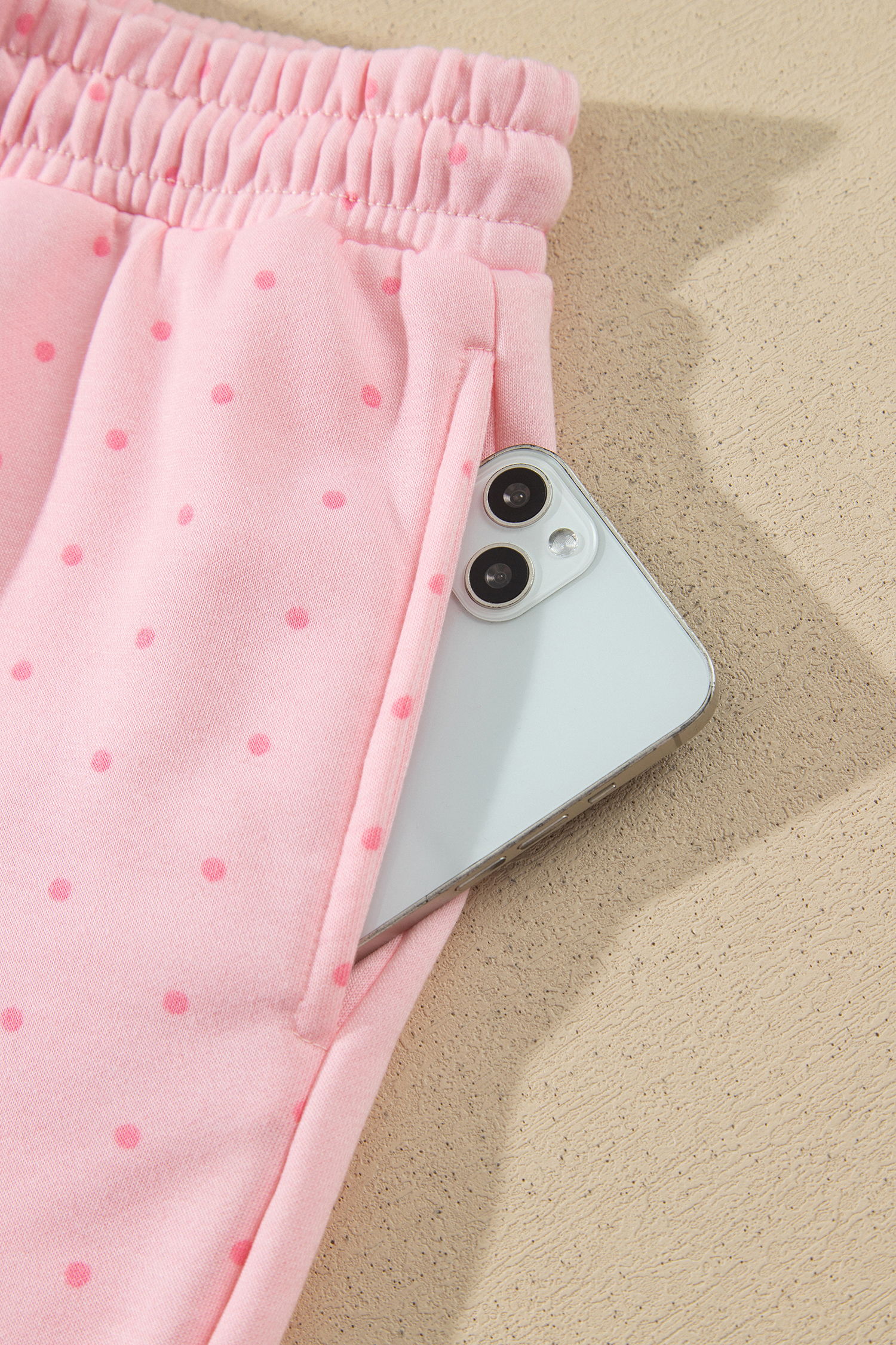 Women's Pink Polka Dot Hoodie Set, Casual Two Piece Outfit - Detail View 19