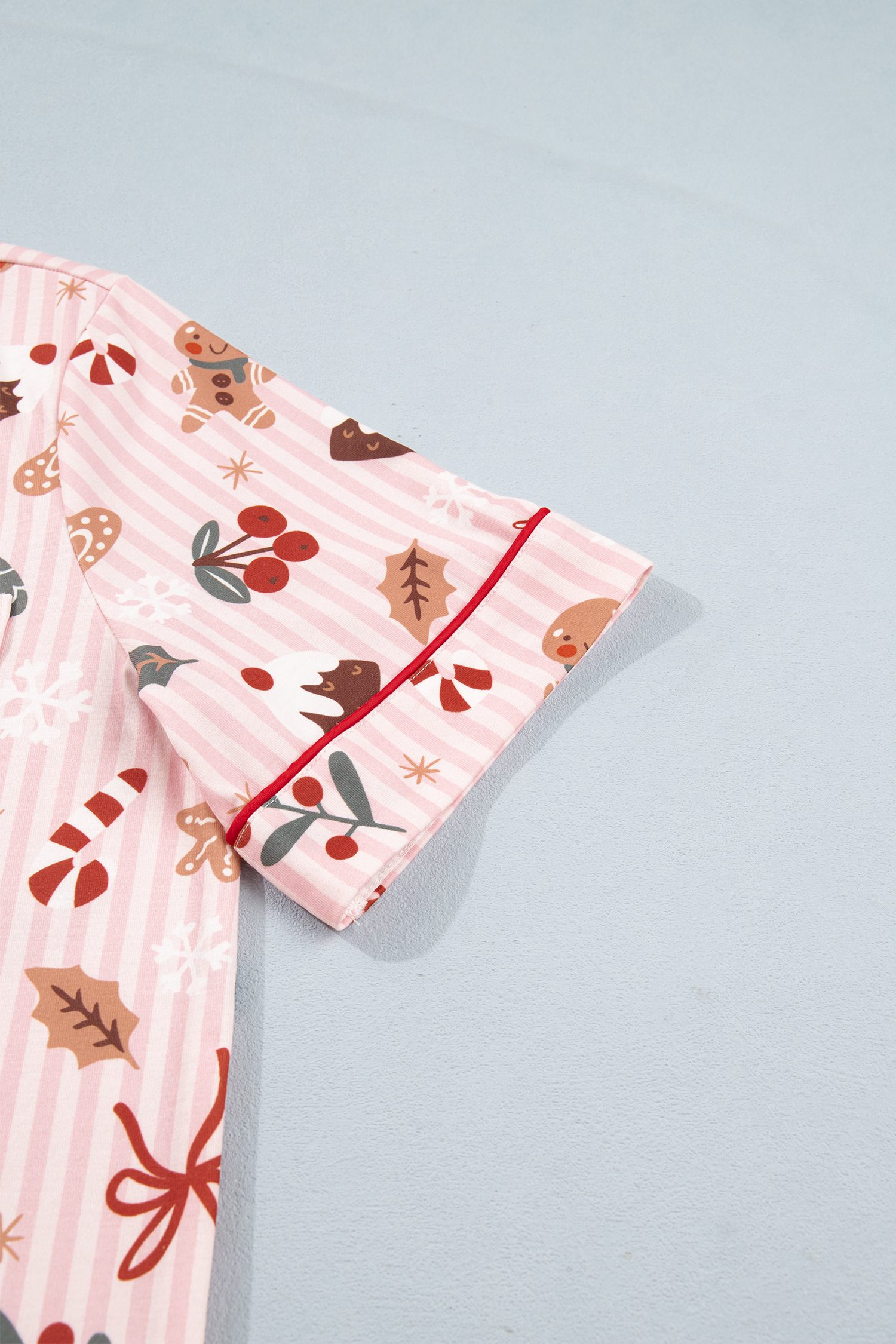 Women's Festive Print Pajama Set, Short Sleeve Pink Lounge - Detail View 14