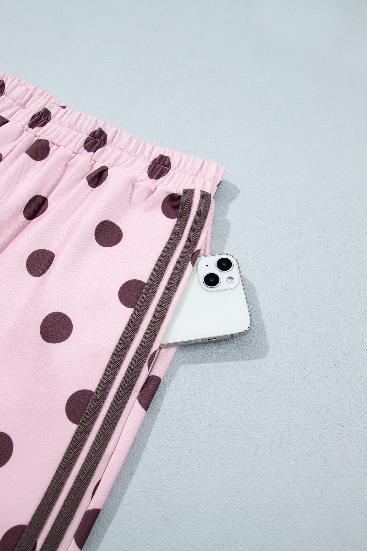 Casual Polka Dot Pant Set, Soft Women Long Sleeve Top - Detail View 9