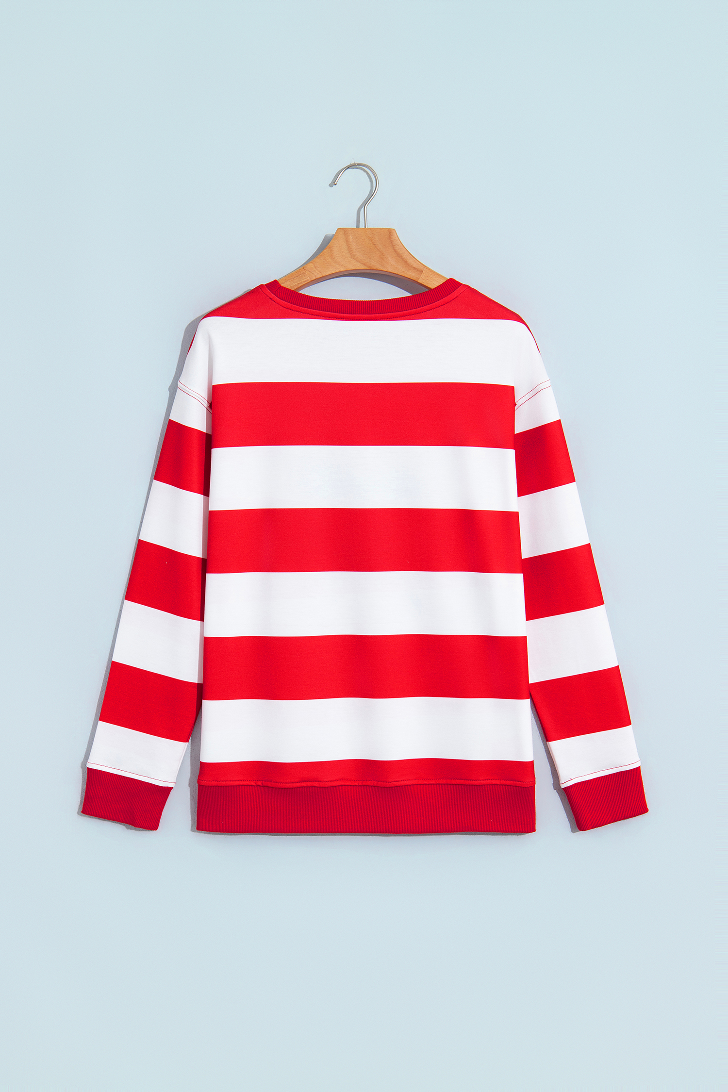 Women's Round Neck Embroidered Sweatshirt, Striped Knit - Detail View 6