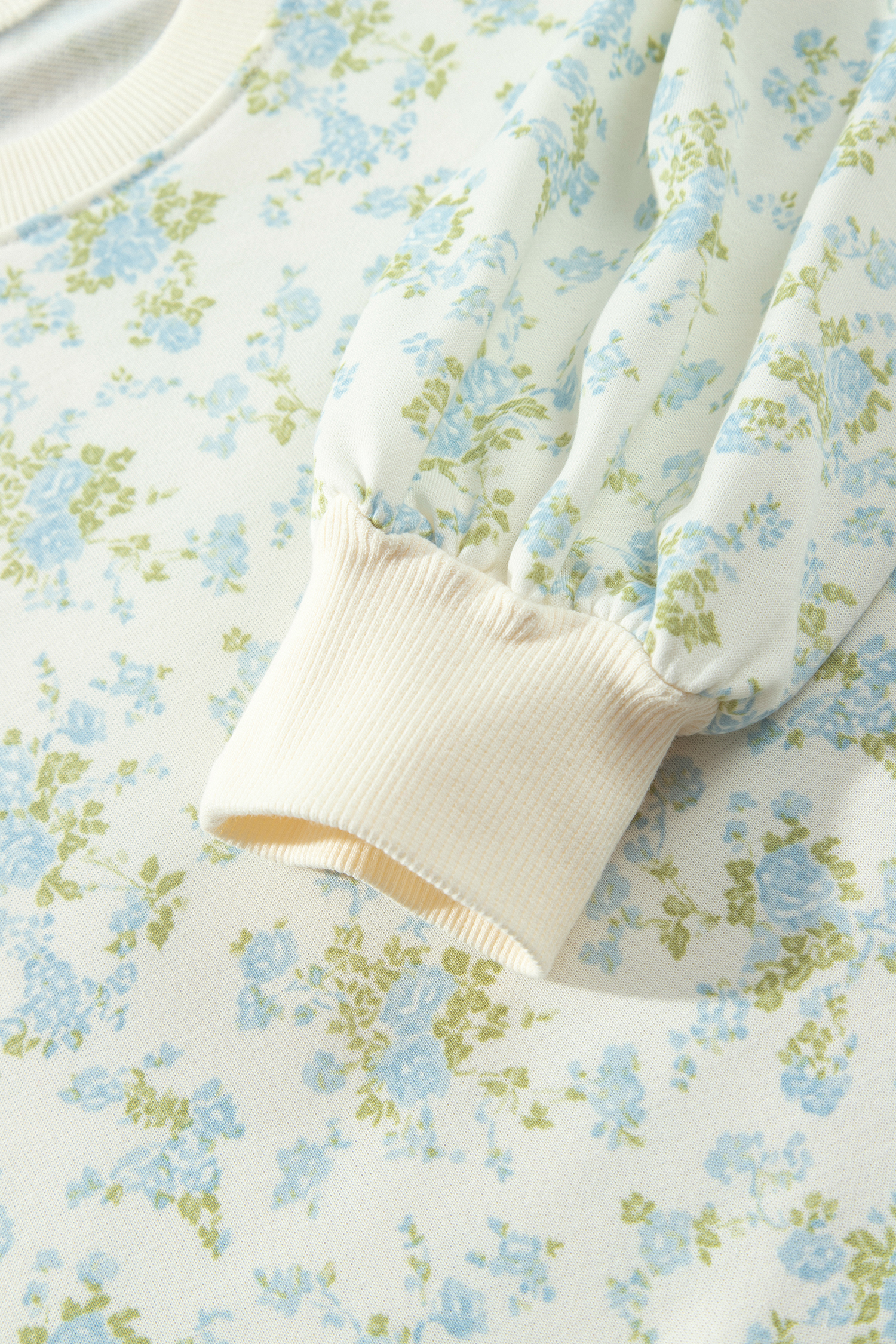 Floral Sky Blue Pants Set, Casual Daily Long Sleeve Lounge - Detail View 7