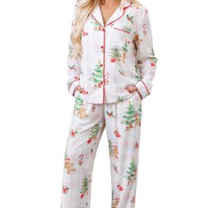 Women's Christmas Pajama Set, Long Sleeve Lounge Top Pants - Main View