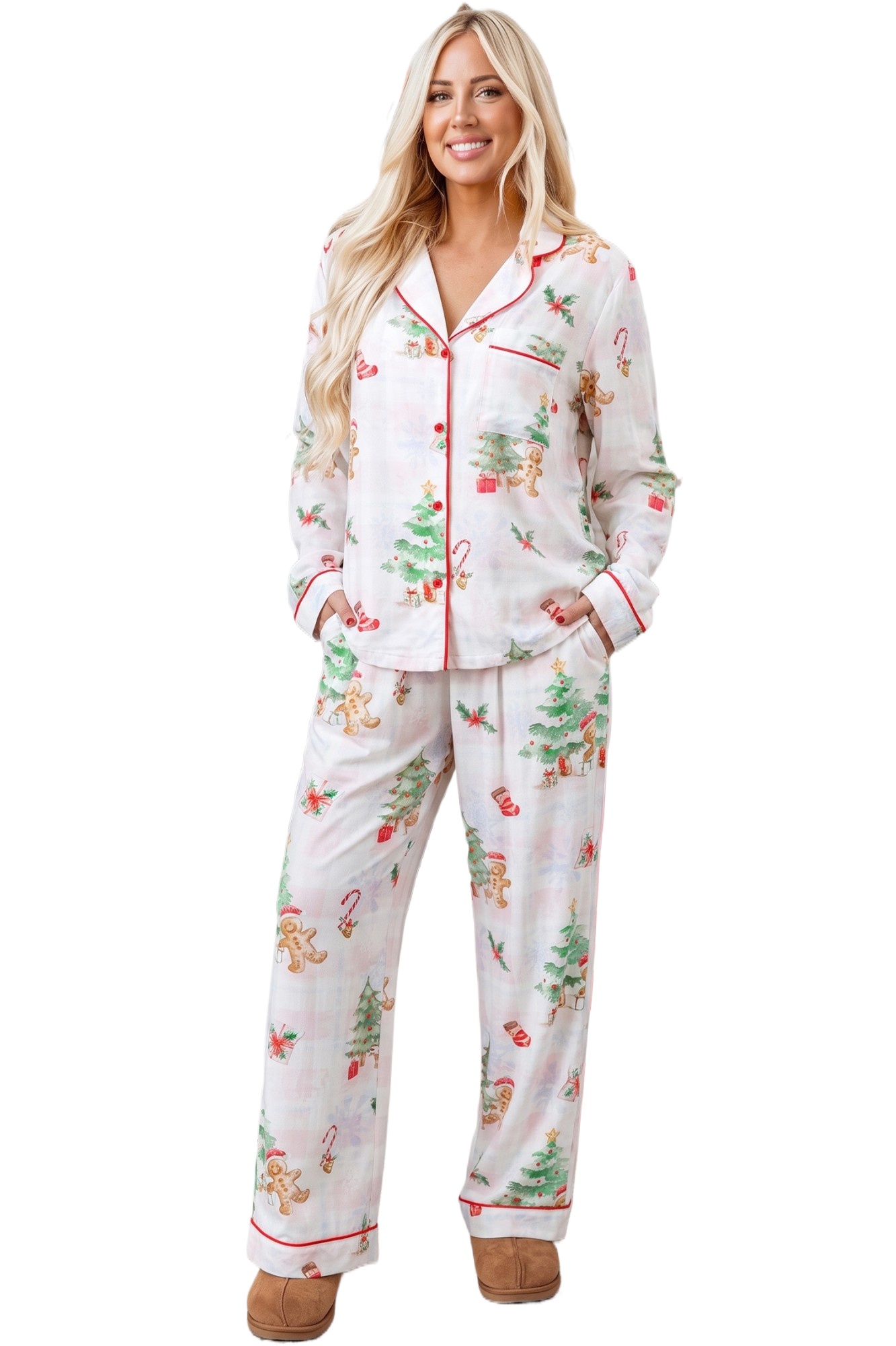 Women's Christmas Pajama Set, Long Sleeve Lounge Top Pants - Main View