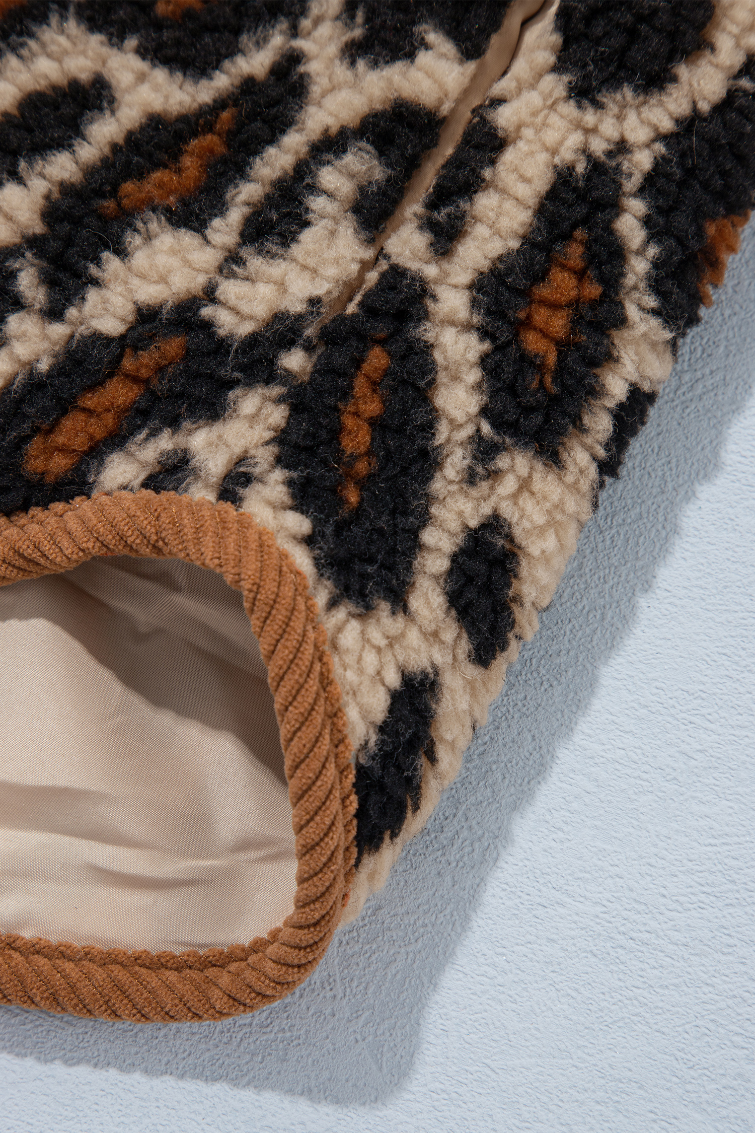 Women's Fleece Sherpa Jacket, Warm Corduroy Trim Khaki Coat - Detail View 12