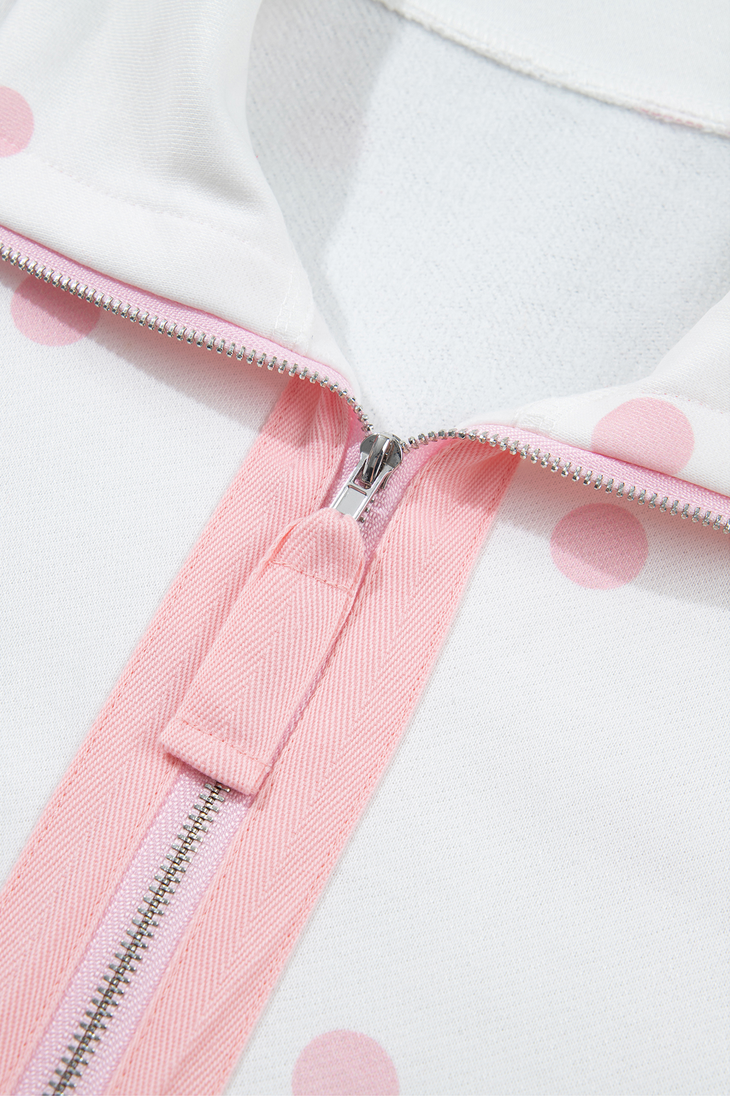 Pink Polka Dot Sweatshirt, Half Zip Relaxed Women's Pullover - Detail View 7