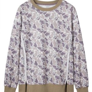 Women's Camo Waffle Knit Top, Casual Khaki Long Sleeve - Main View
