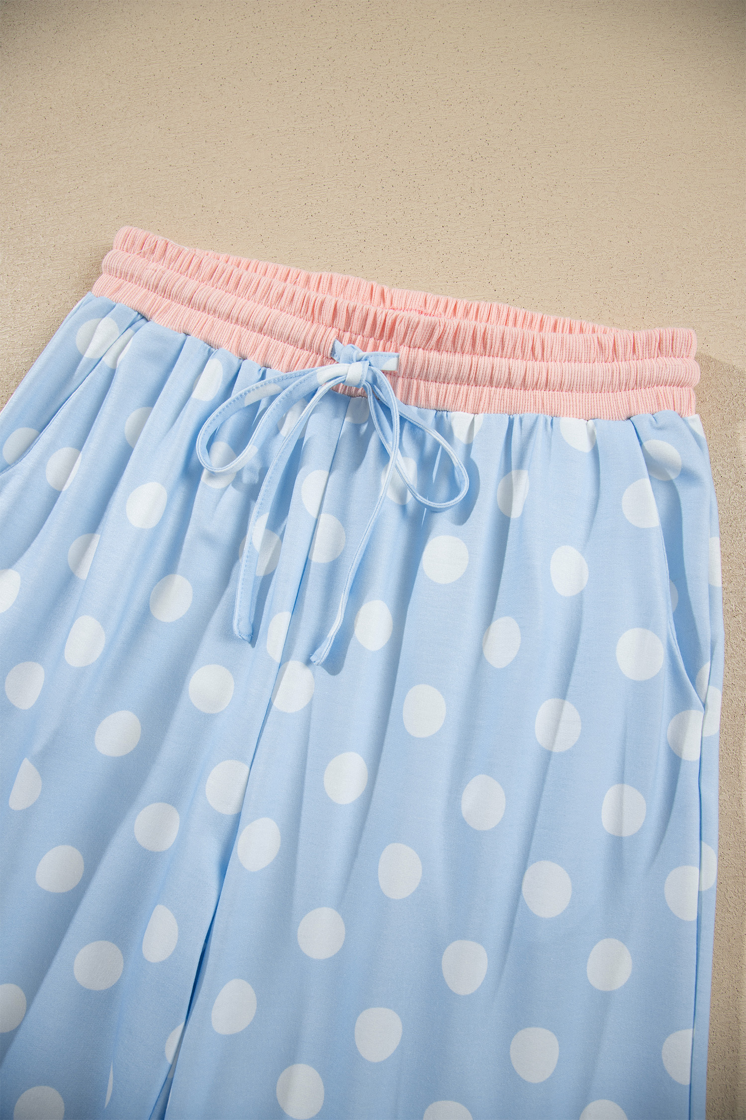 Women's Long Sleeve Lounge Set, Polka Dot Drawstring Pants - Detail View 9