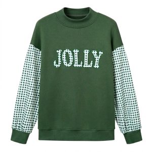 Women's Evergreen Plaid Sweatshirt, Casual Mock Neck Top - Main View