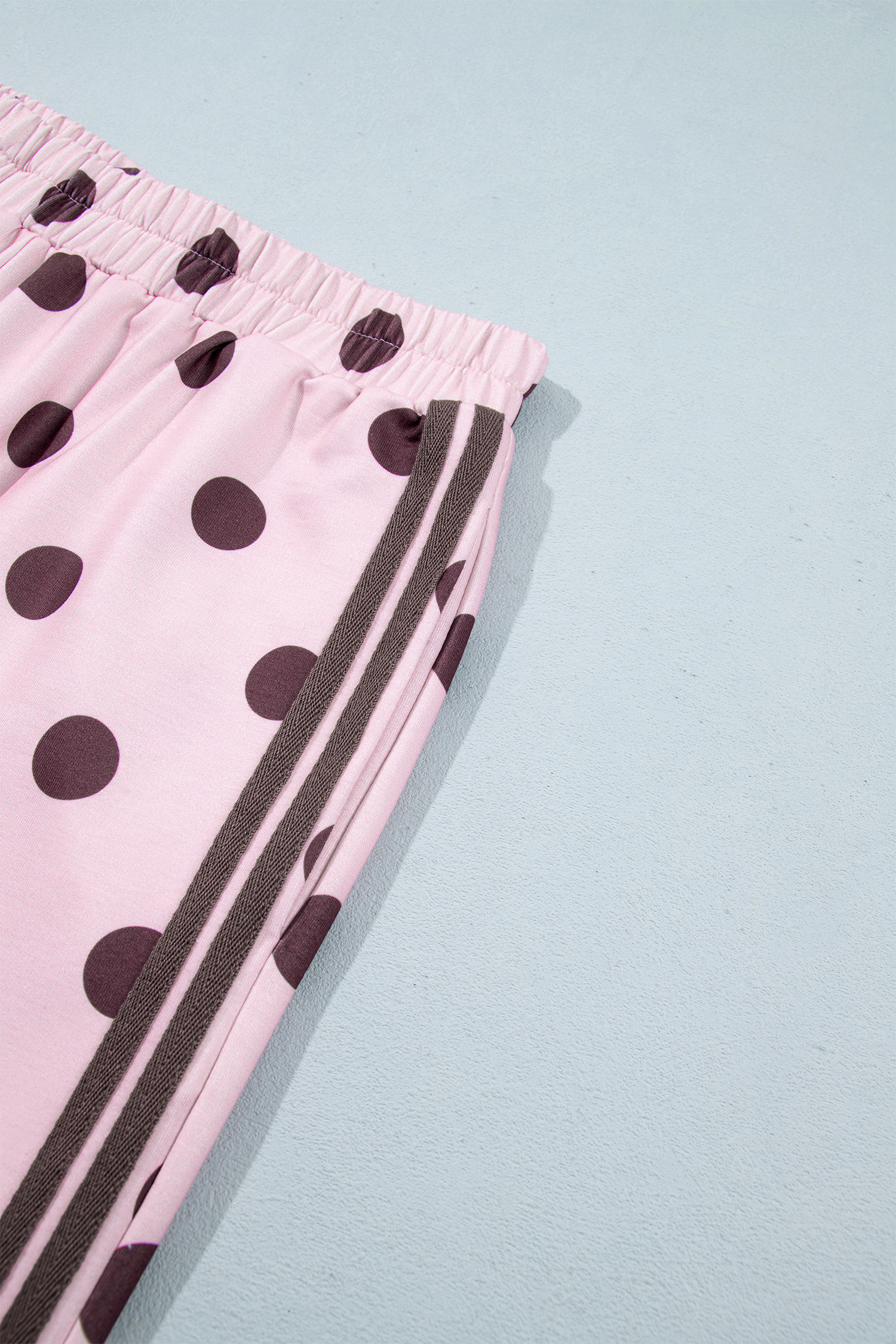 Pink Polka Dot Two Piece Set, Women Side Stripe Outfit - Detail View 8