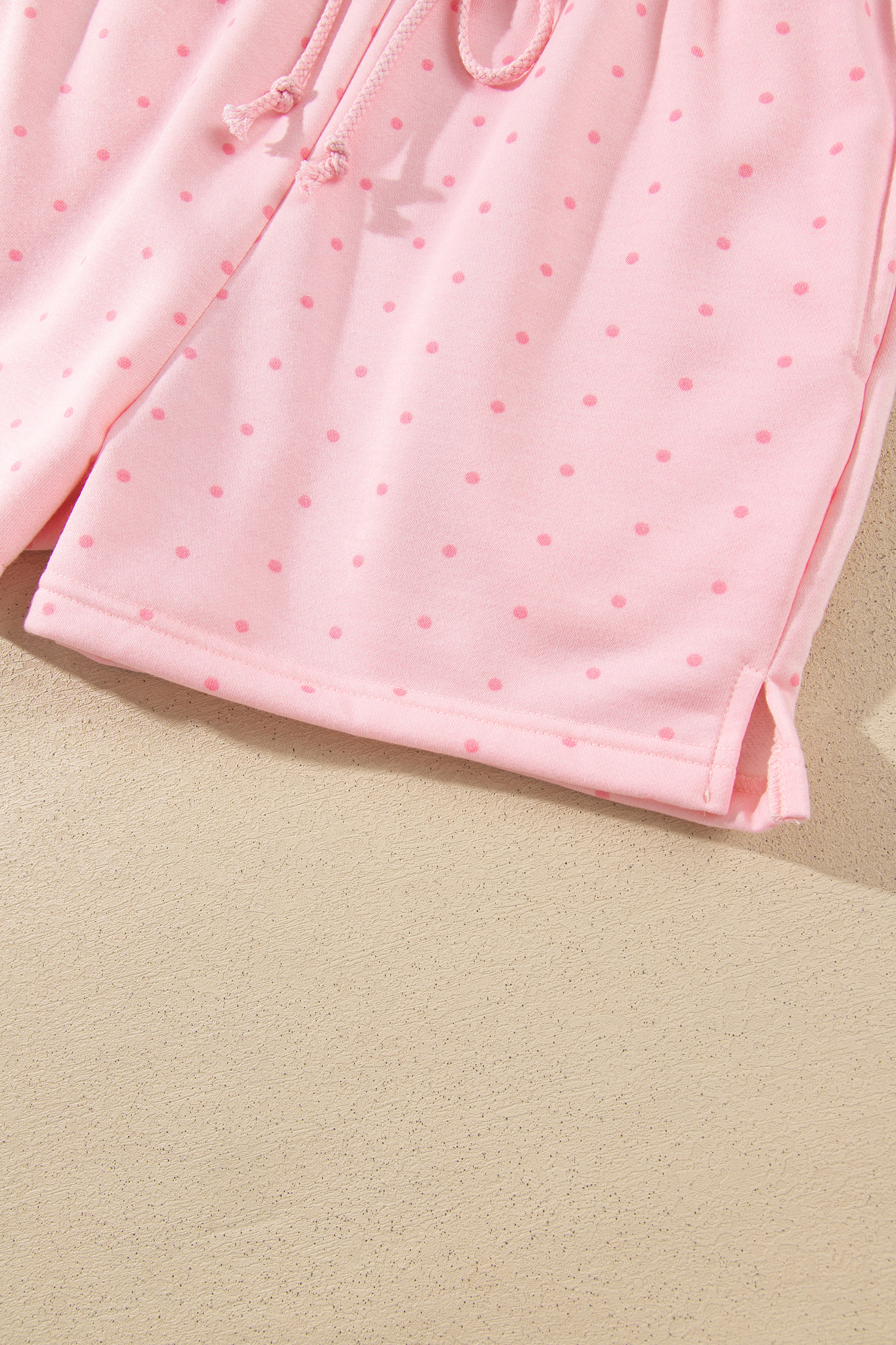 Cozy Pink Polka Dot Hoodie Shorts Set, Soft Women Outfit - Detail View 18