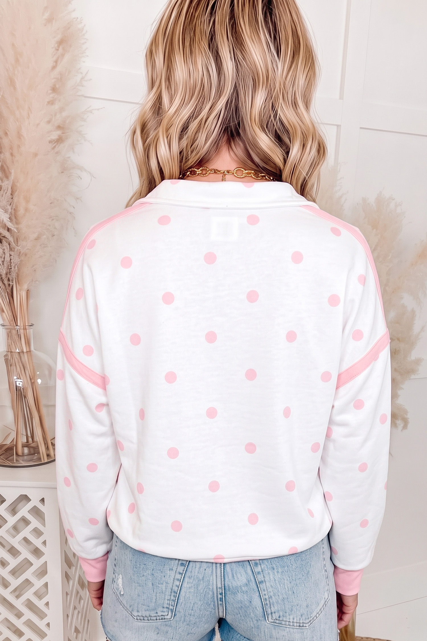 Drop Shoulder Polka Dot Sweatshirt, Relaxed Women's Casual - Detail View 2
