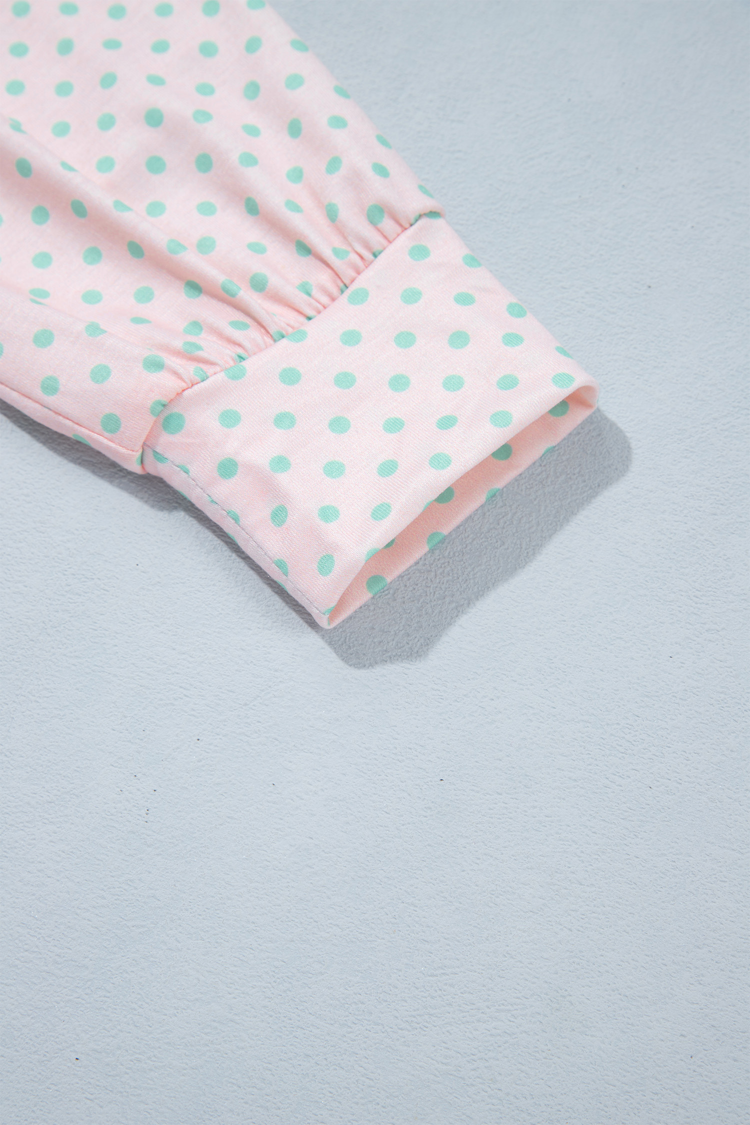 Cotton Blend Women's Long Sleeve Top, Pink Patchwork Polo - Detail View 9