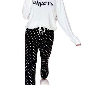 Graphic Cheers Pajama Set, Polka Dot Women's Loungewear - Main View