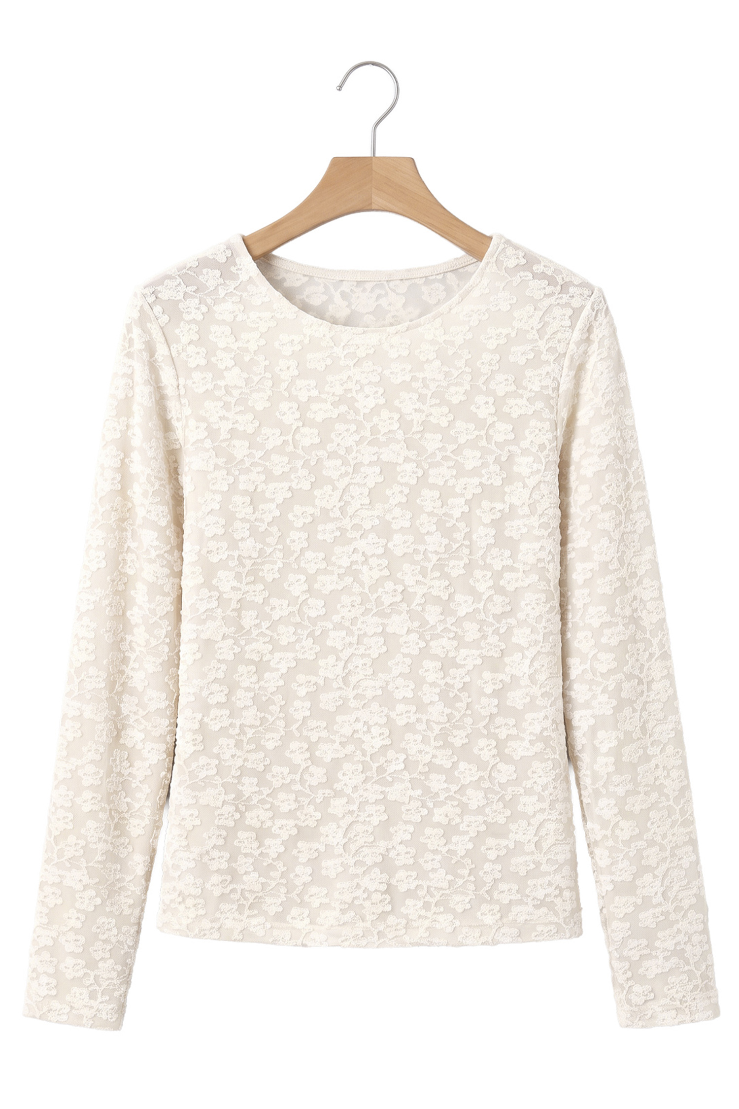 Women's Floral Lace Top, Elegant Office Long Sleeve - Detail View 7