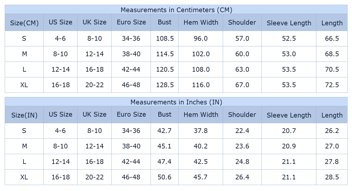 Women's Zip Up Hoodie, Casual Fall Sweatshirt - Size Chart & Details
