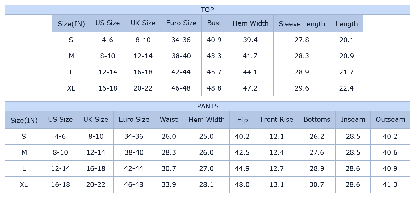 Floral Sky Blue Pants Set, Casual Daily Long Sleeve Lounge - Size Chart & Details