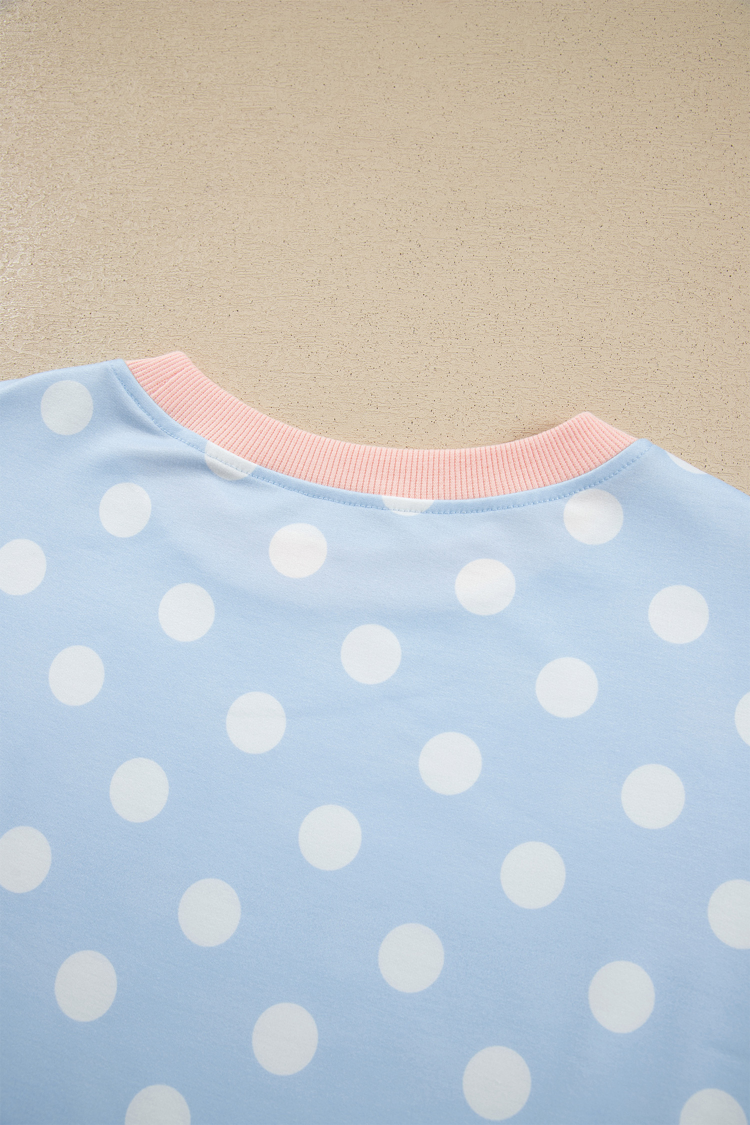 Women's Polka Dot Lounge Set, Casual Sky Blue Two Piece - Detail View 10