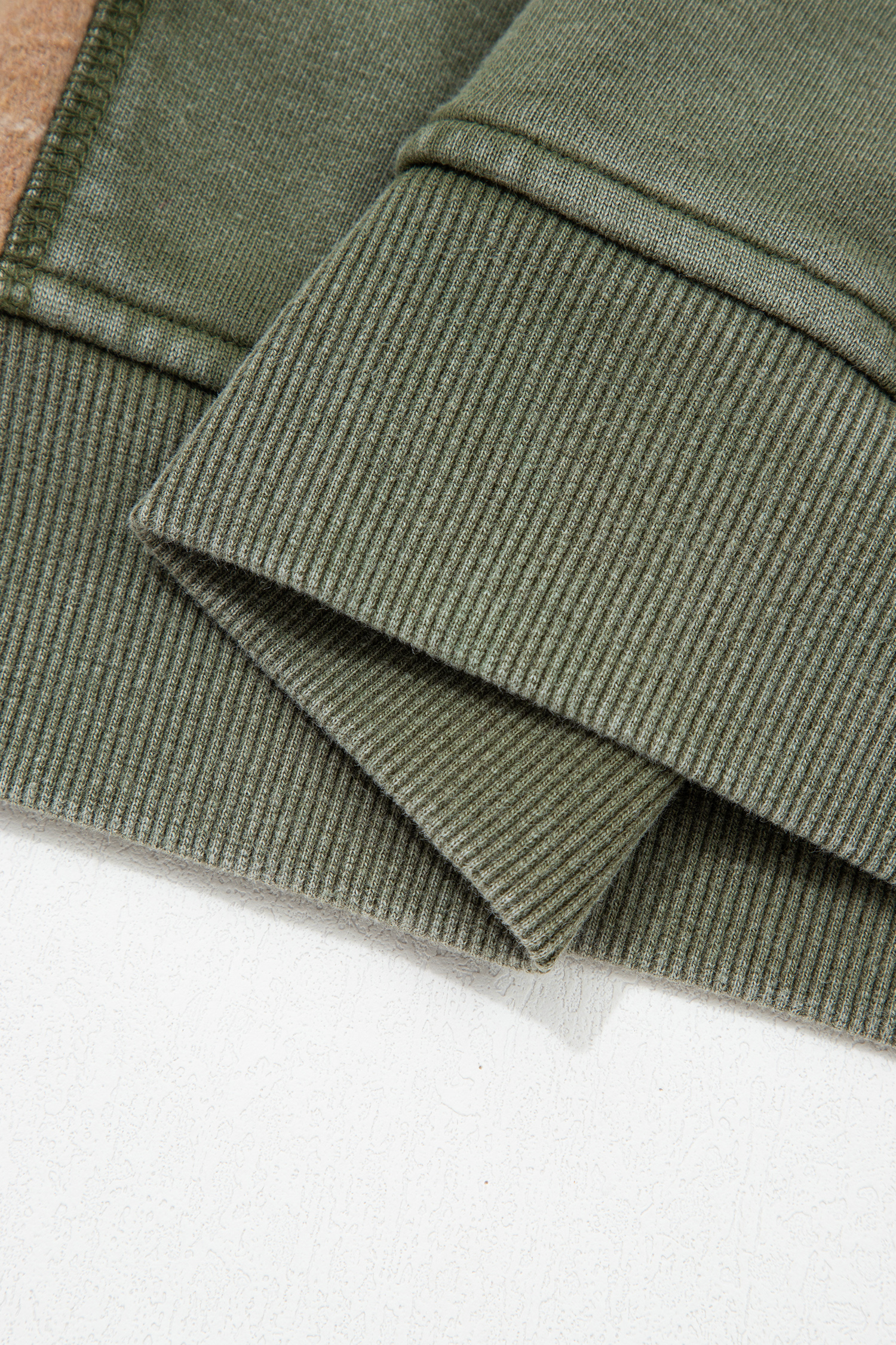 Women's Plaid Sleeve Hoodie, Moss Green Casual Sweatshirt - Detail View 10