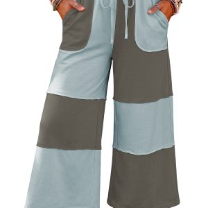 Women's Wide Leg Colorblock Pants, Casual High Waist Ankle - Main View