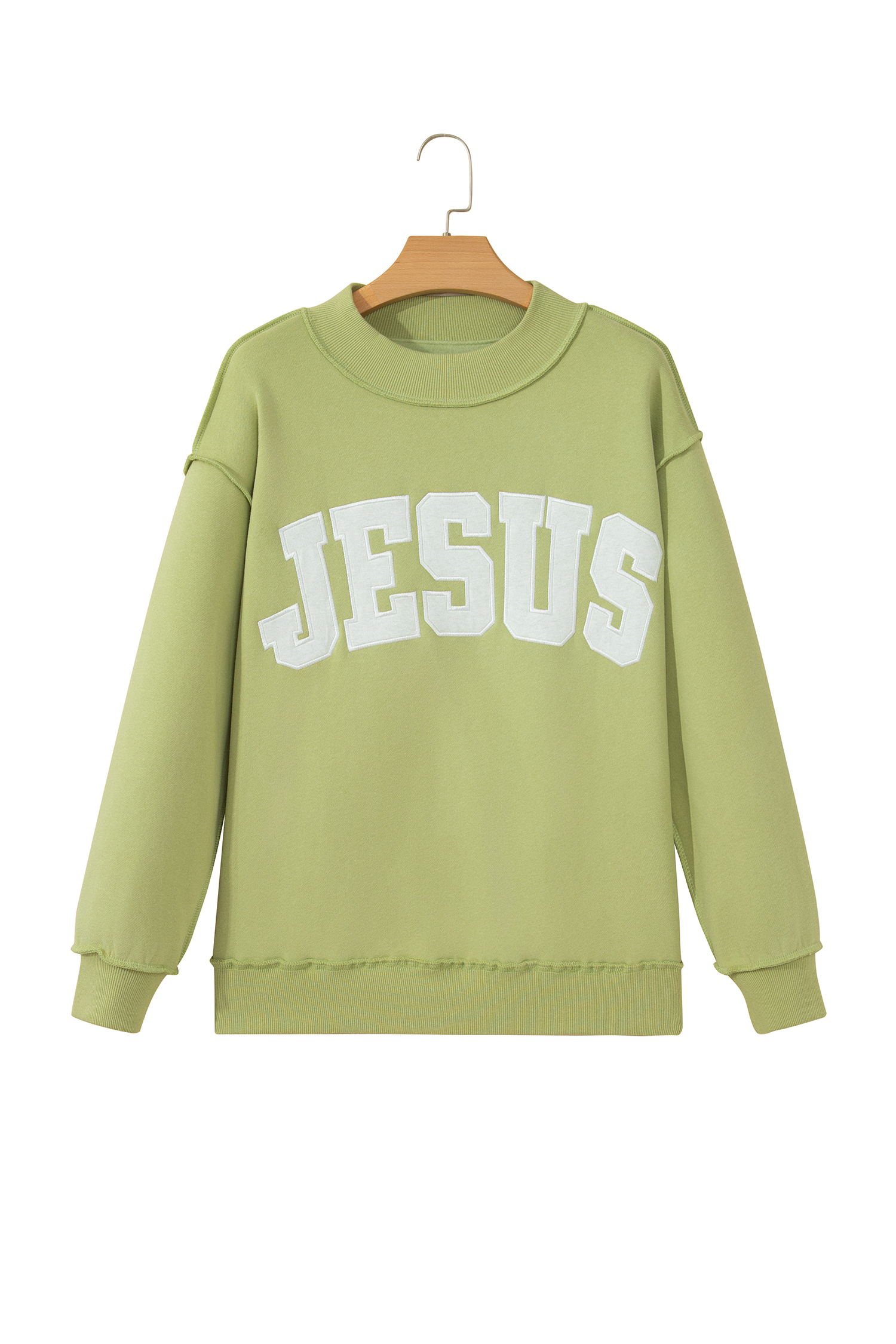 Women's Casual Sweatshirt, Green Mock Neck Fall Pullover - Detail View 3