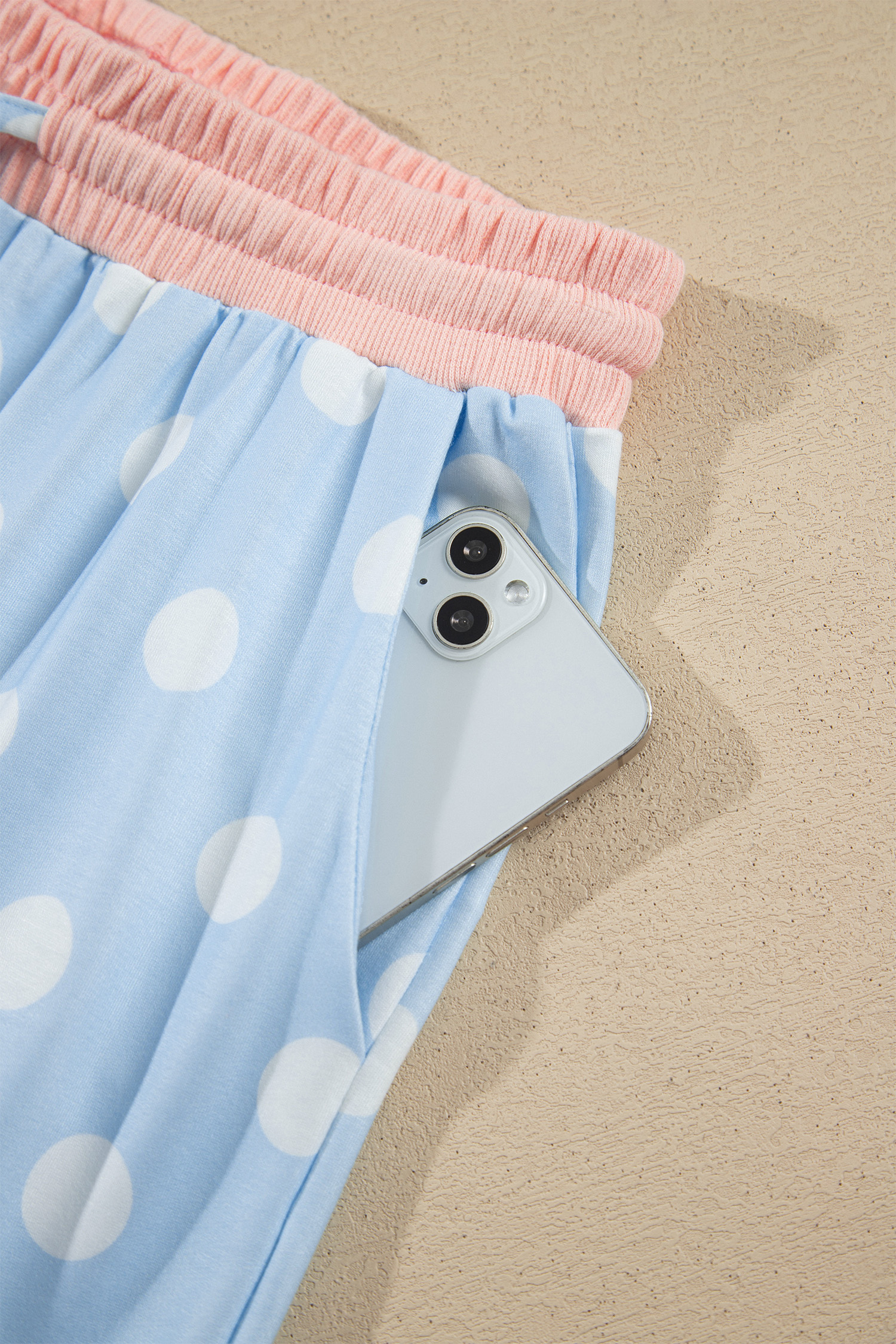 Women's Polka Dot Lounge Set, Casual Sky Blue Two Piece - Detail View 7