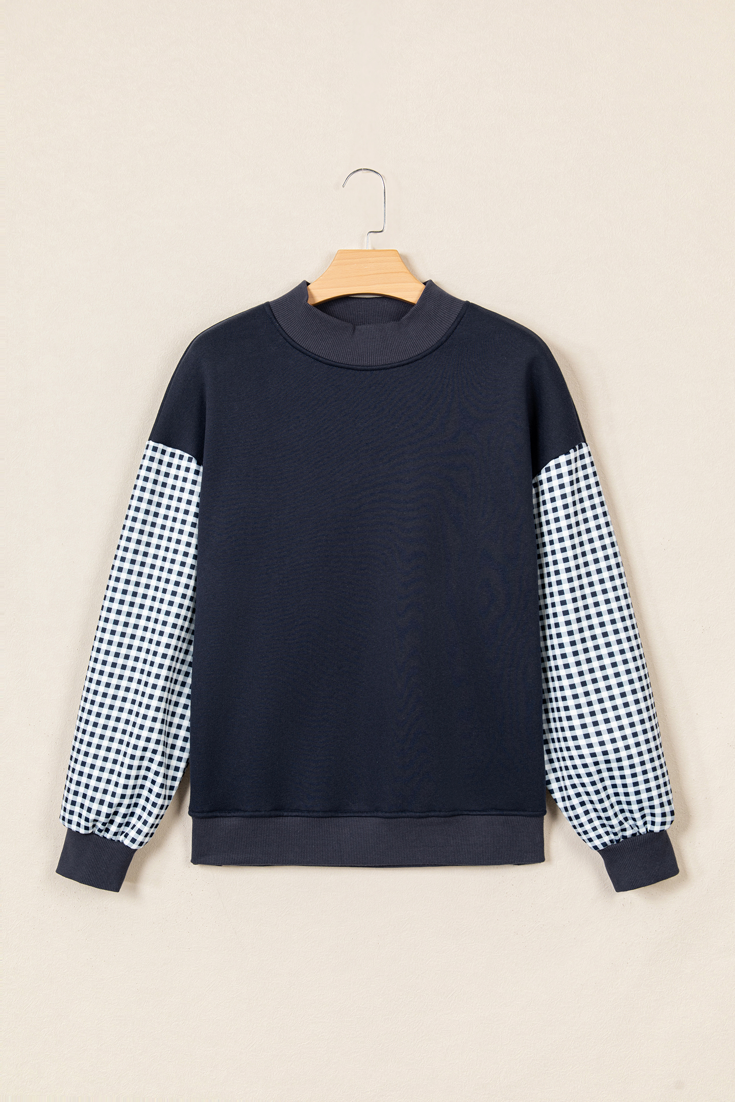 Long Sleeve Plaid Tunic, Women's Autumn Mock Neck Top - Detail View 2