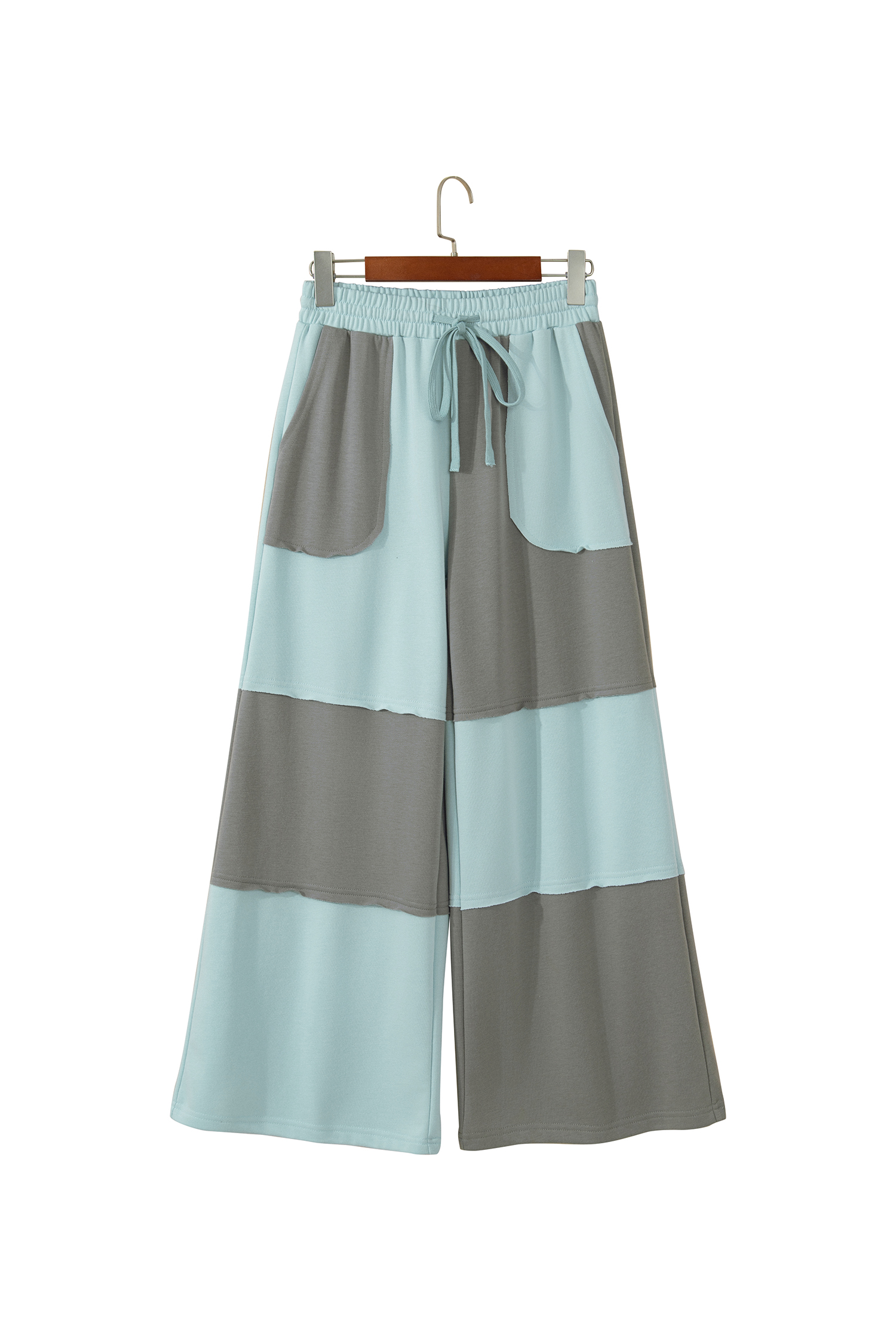 Boho Patchwork Wide Leg Pants, Raw Seam High Waist Women's - Detail View 5