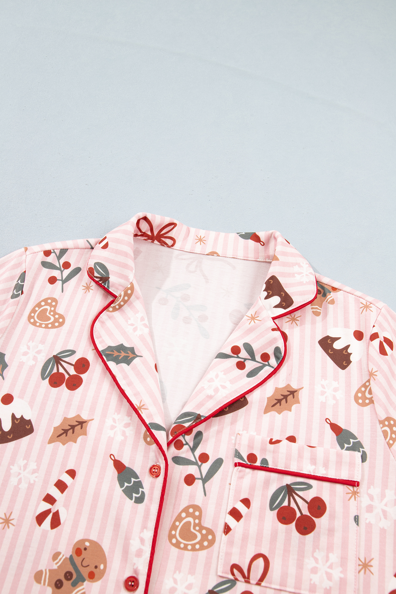 Women's Festive Print Pajama Set, Short Sleeve Pink Lounge - Detail View 17