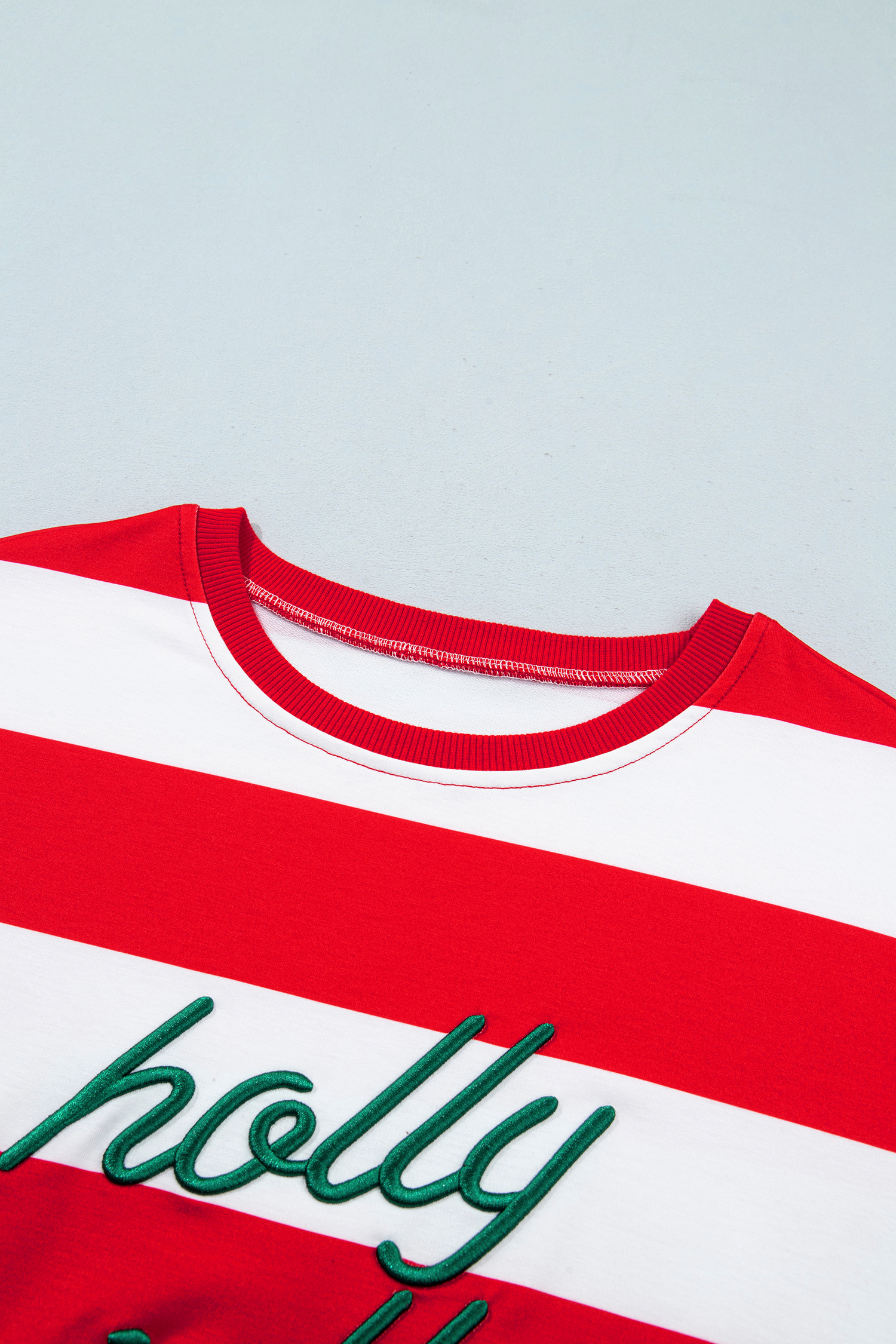 Women's Striped Holly Jolly Sweatshirt, Casual Pullover - Detail View 7