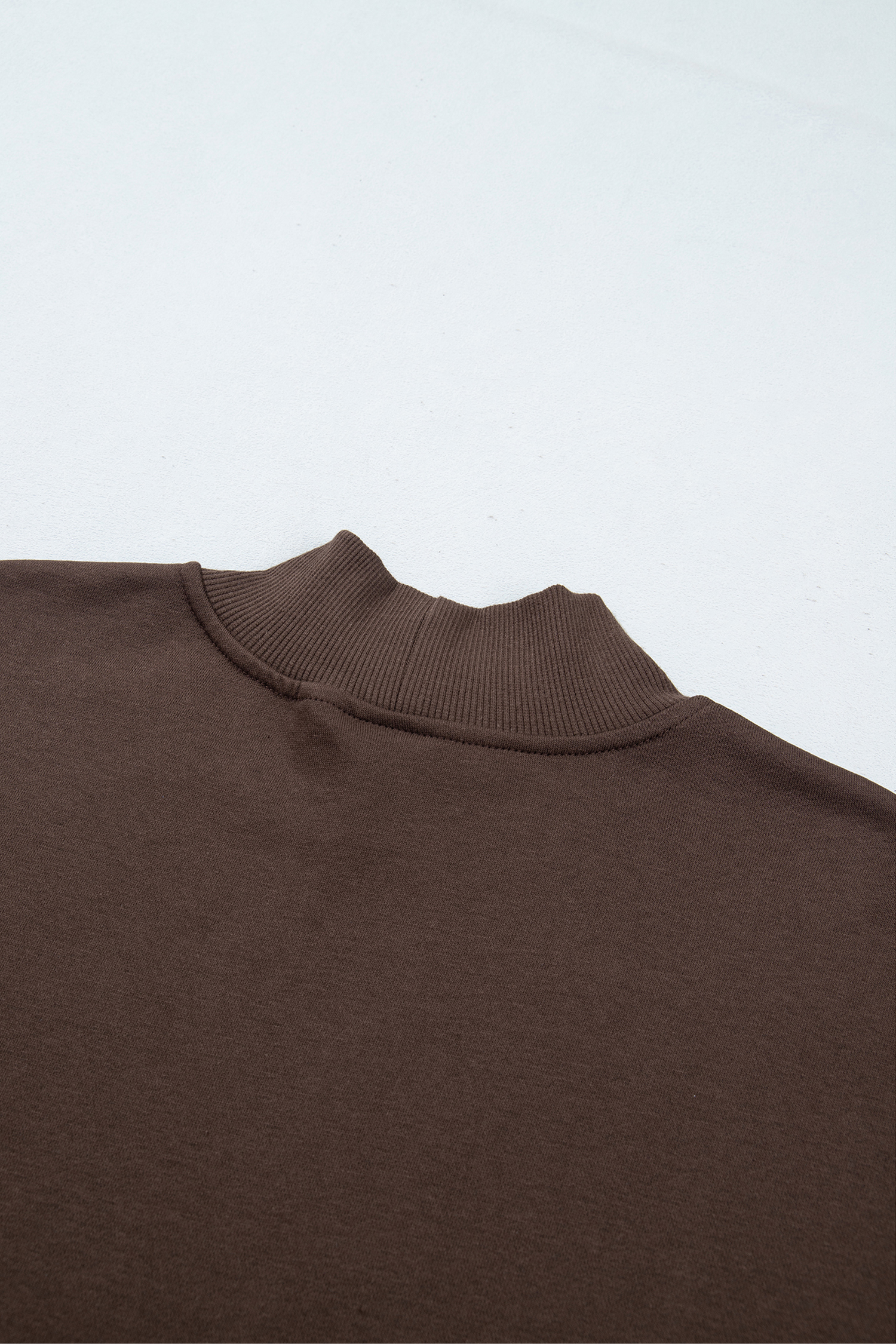 Brown Cotton Blend Sweatshirt, Autumn Mock Neck Top - Detail View 9