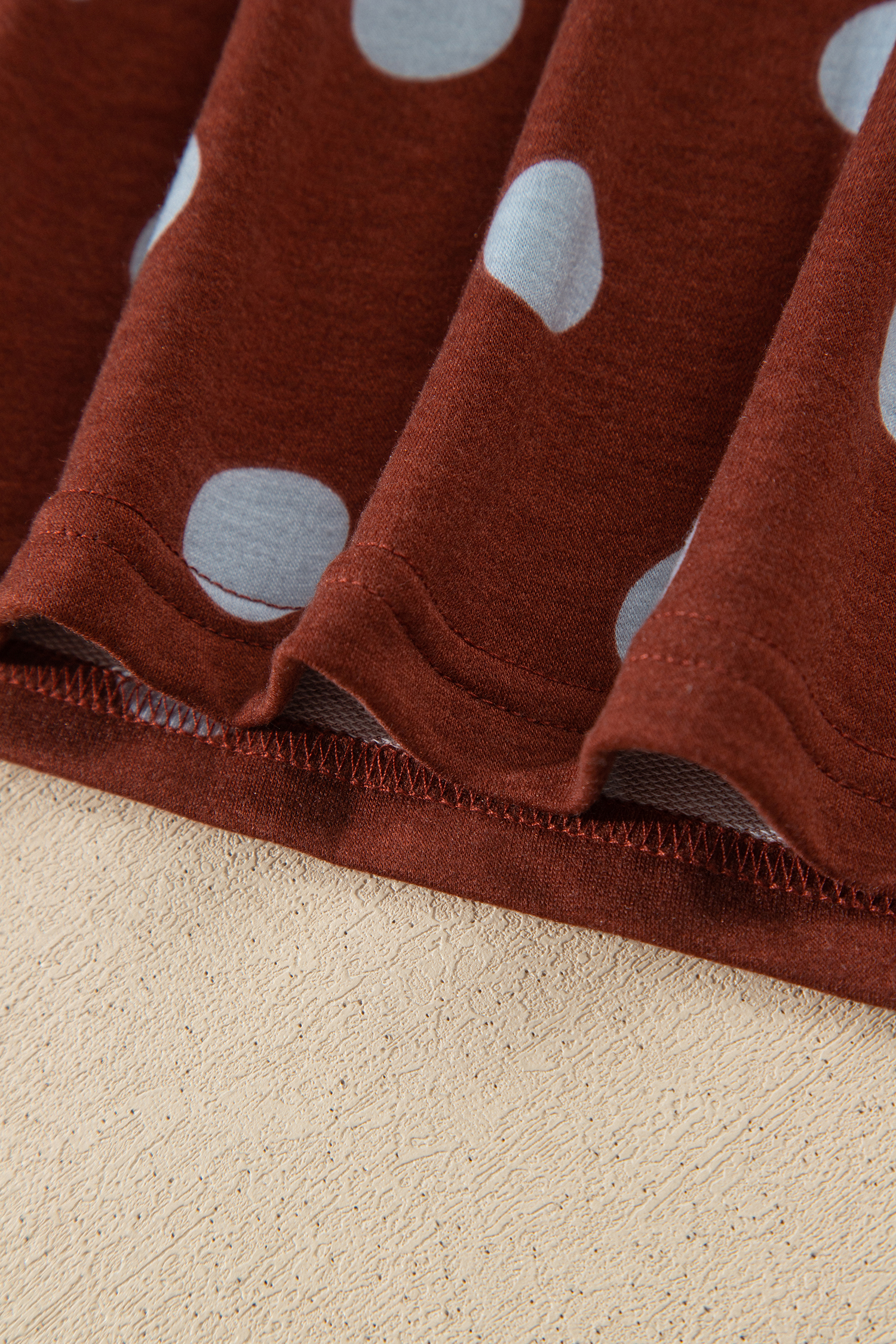 Soft Long Sleeve Pant Set, Brown Polka Dot Loungewear - Detail View 9