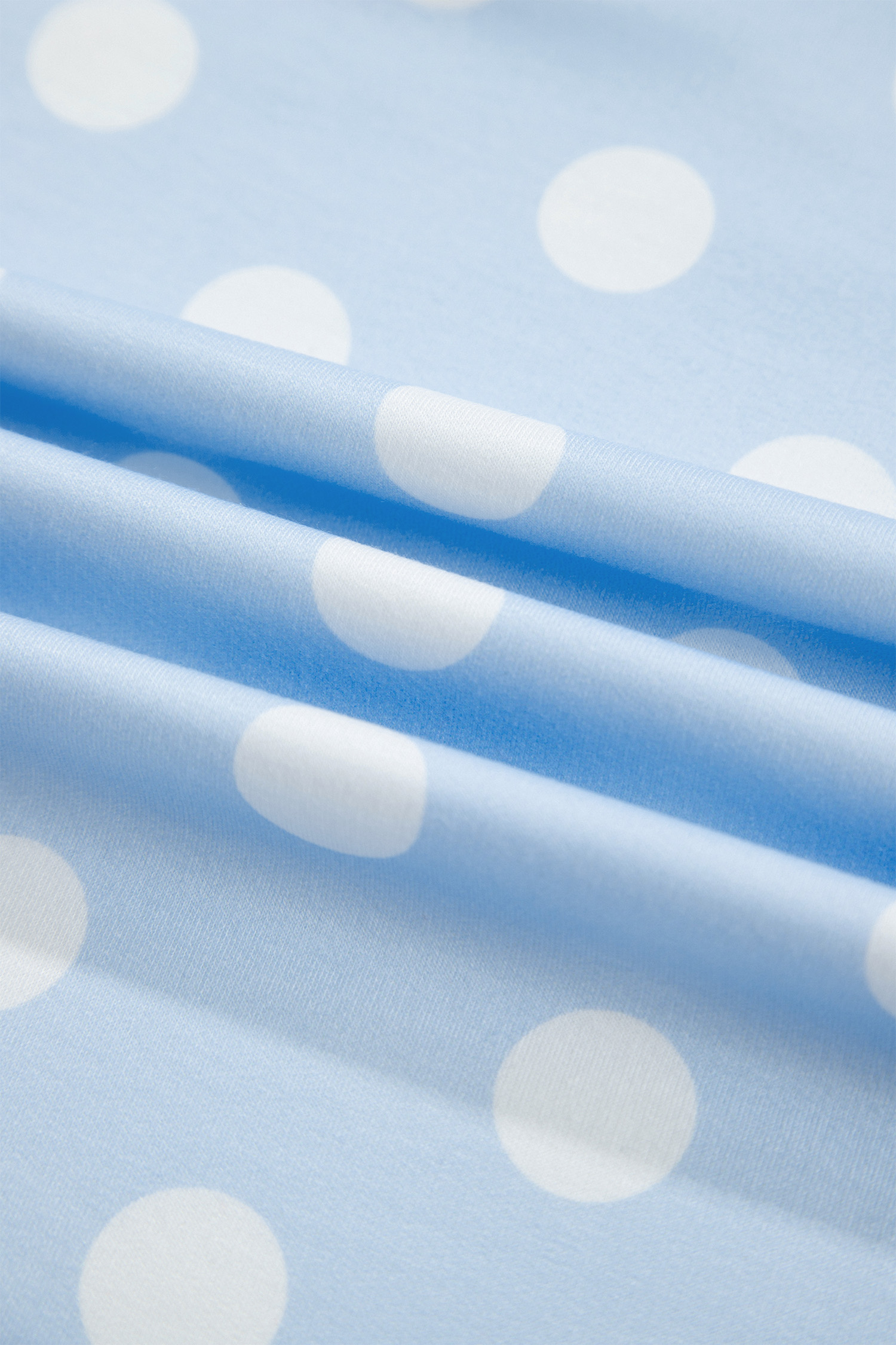 Sky Blue Polka Dot Pants Set, Long Sleeve Contrast Trim - Detail View 14