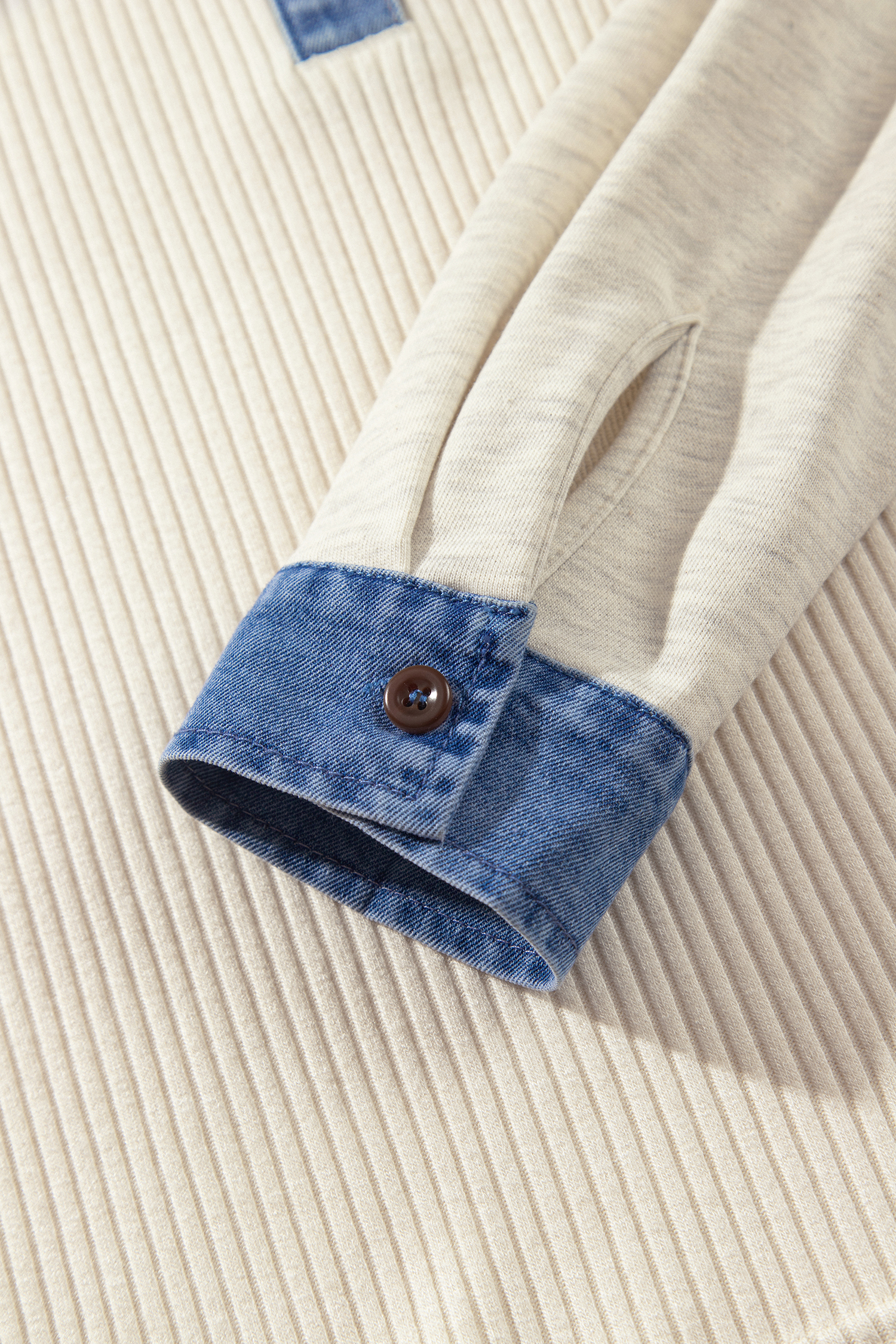 Soft Knit Ribbed Shirt, Denim Button Collar Casual Women - Detail View 12