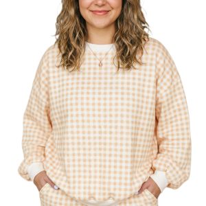 Women's Plaid Pullover Shorts Set, Casual Daily Loungewear - Main View