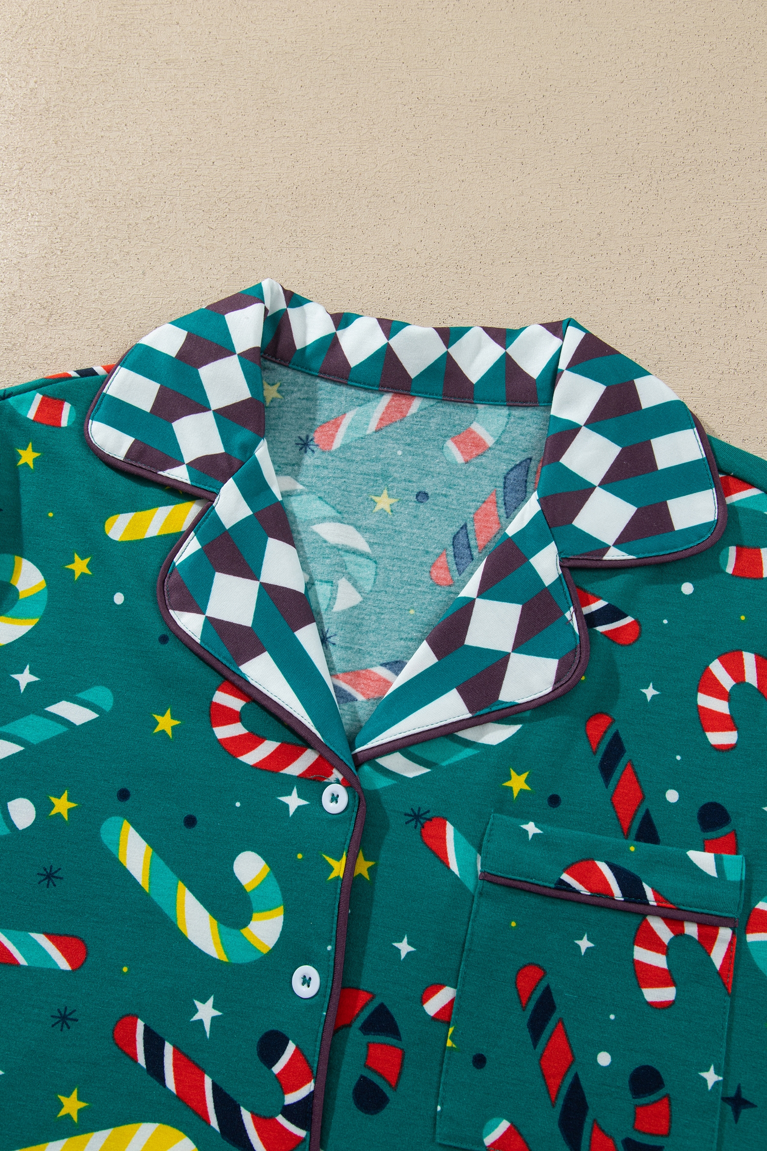 Women's Candy Cane Pajama Set, Long Sleeve Sleepwear - Detail View 7