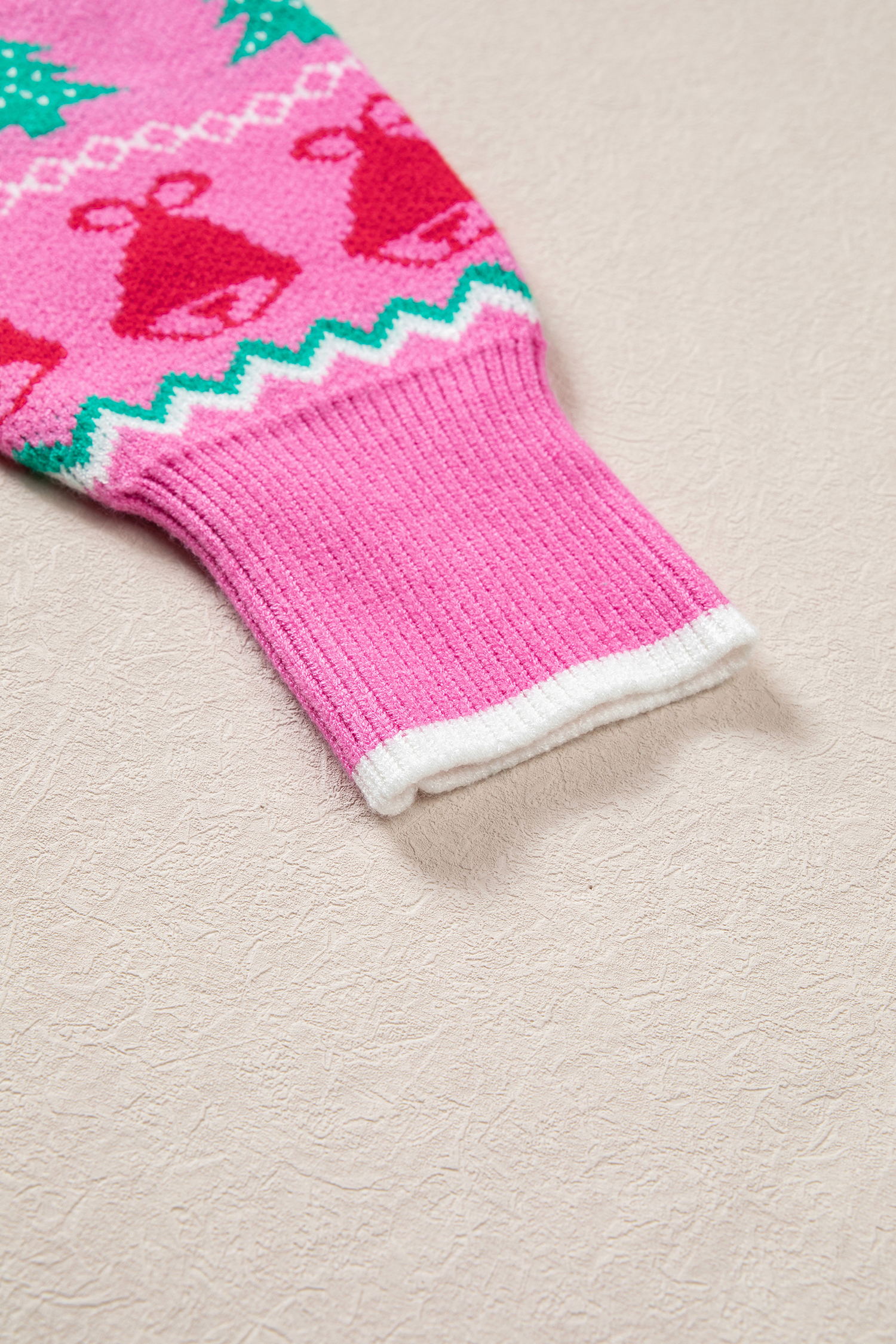 Festive Graphic Christmas Sweater, Pink Crewneck Women Top - Detail View 11